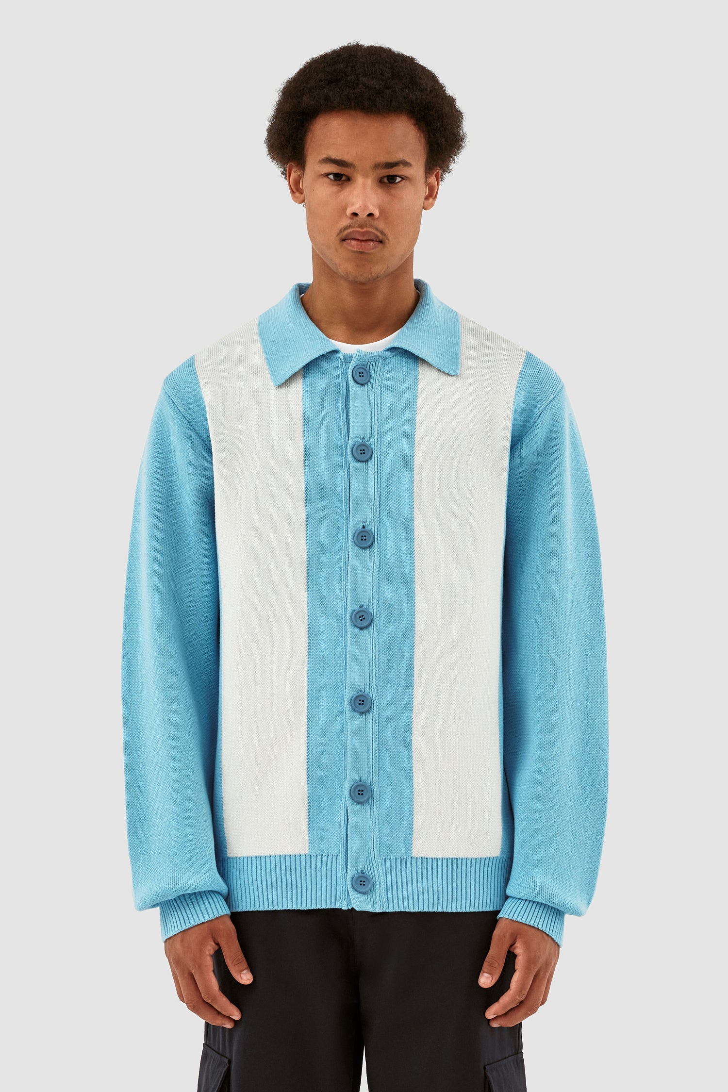 Keler Cardigan à rayures - Bleu clair/crème