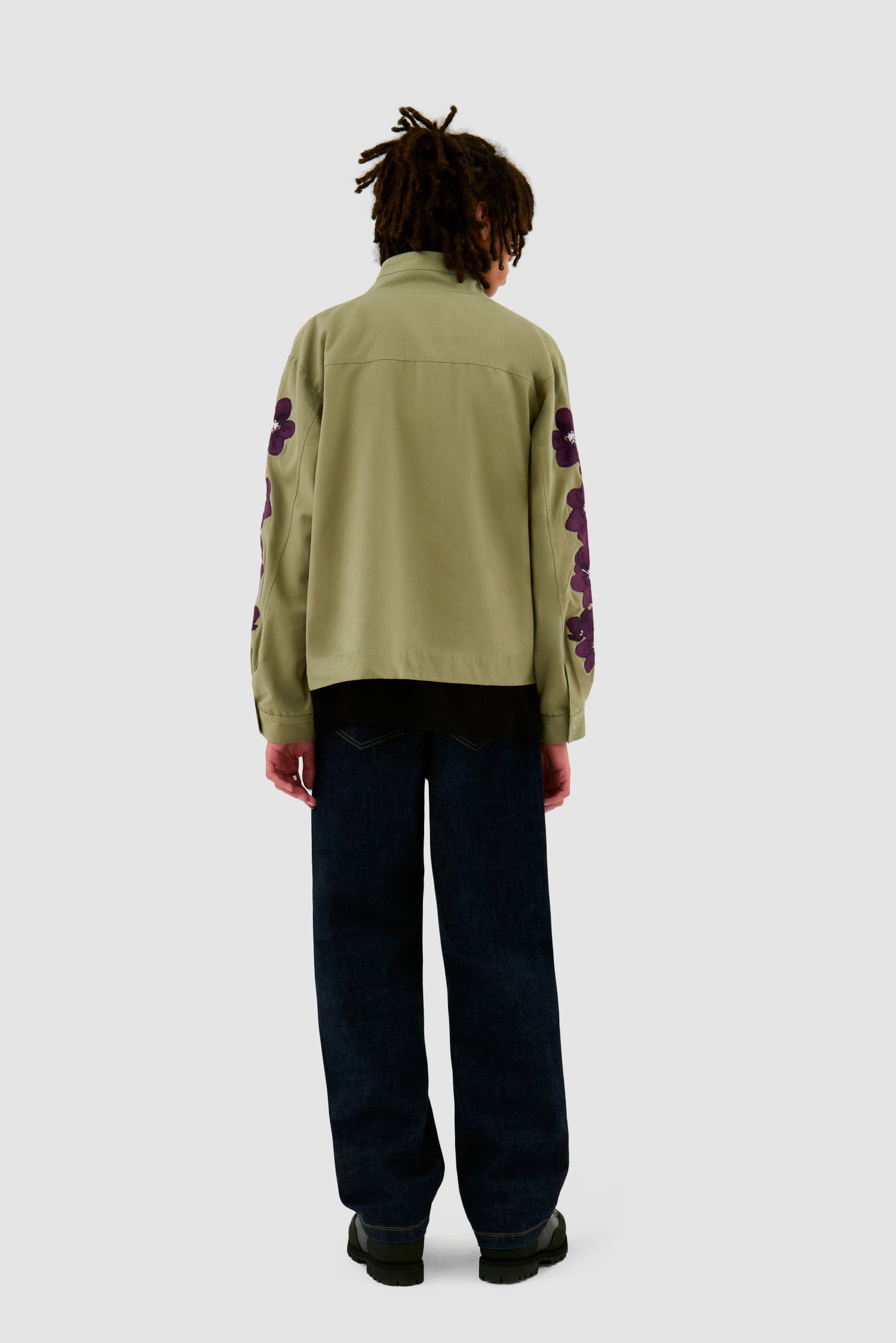 Veste brodée de fleurs - Vert olive