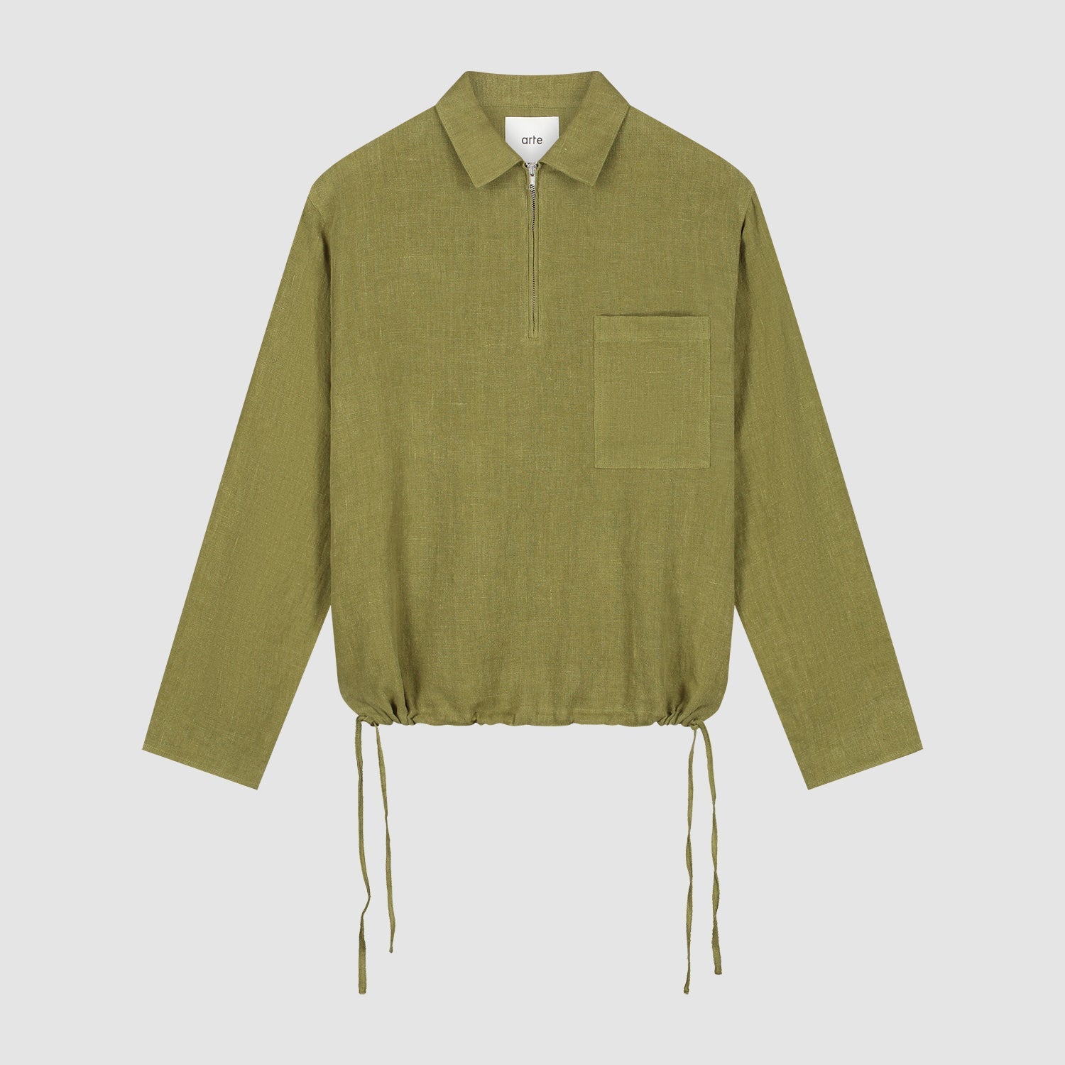 Pull à fermeture éclair quart de longueur en lin - Vert