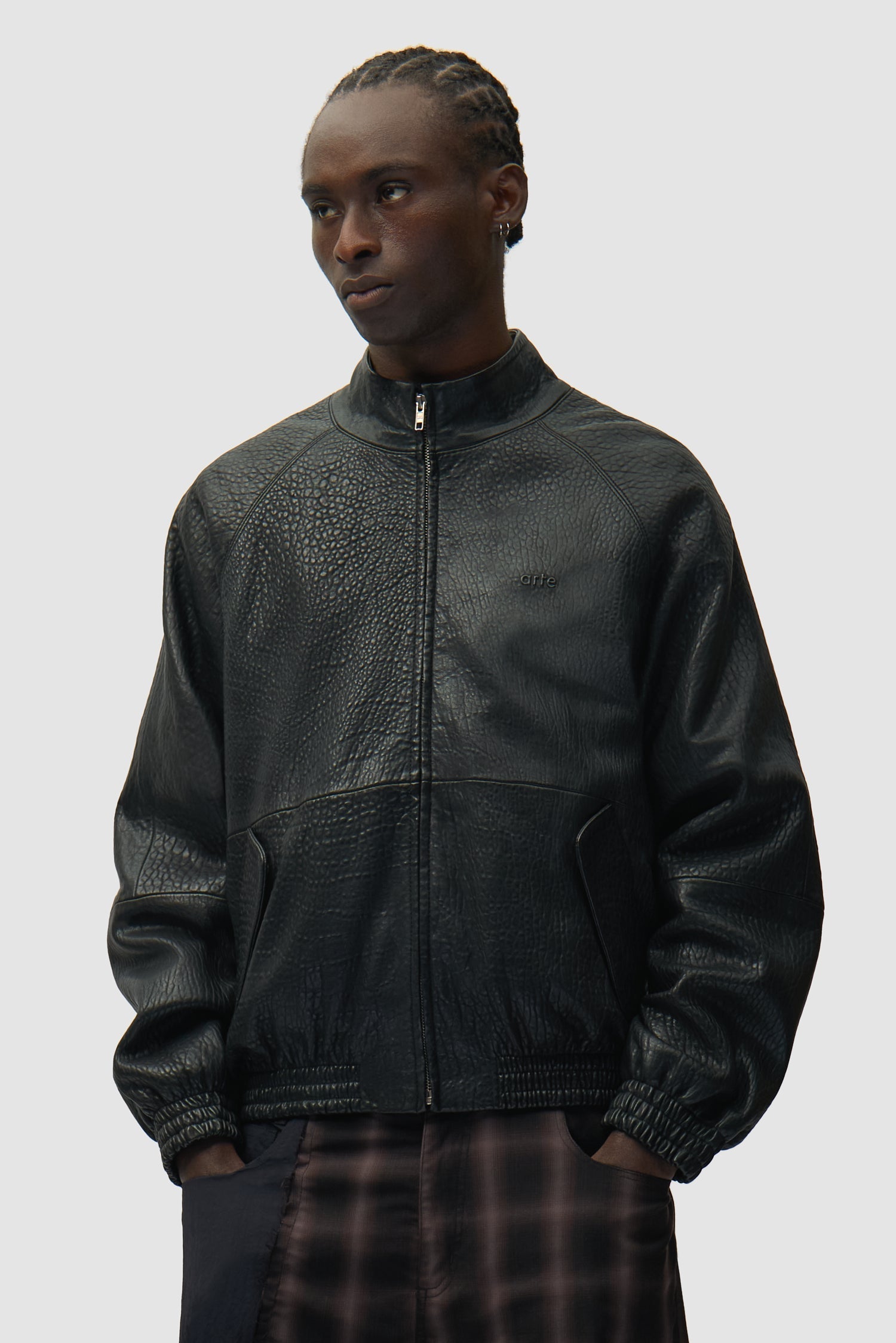 Veste en cuir à col haut - Noir