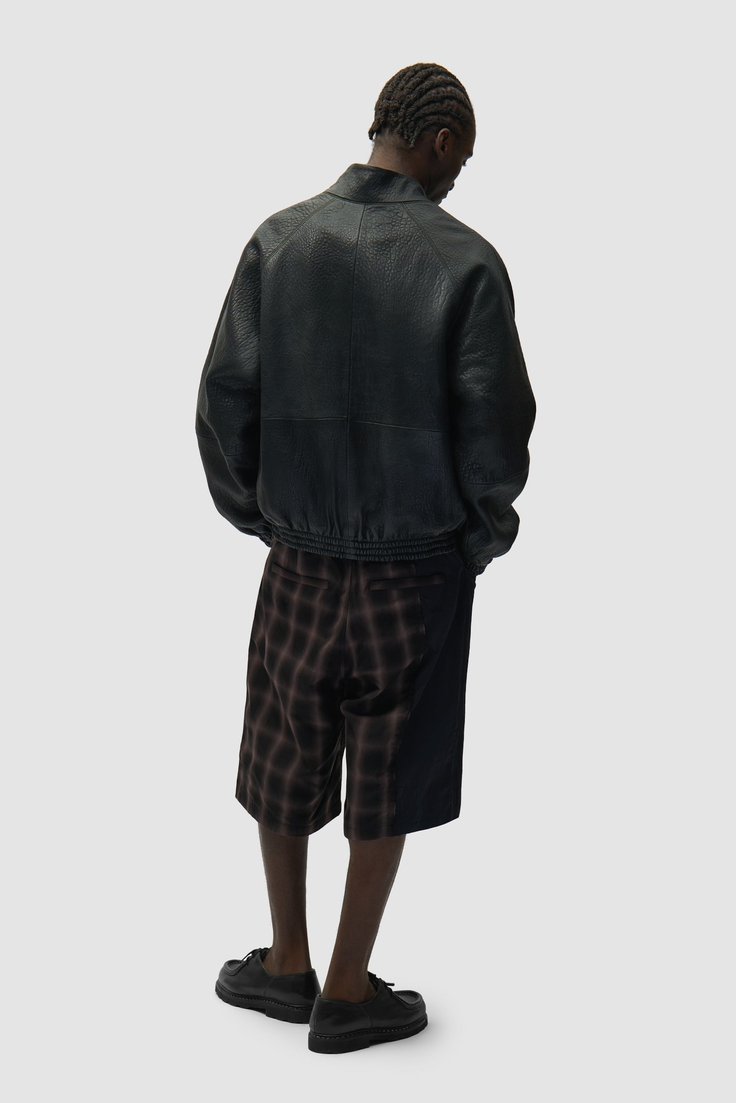 Veste en cuir à col haut - Noir
