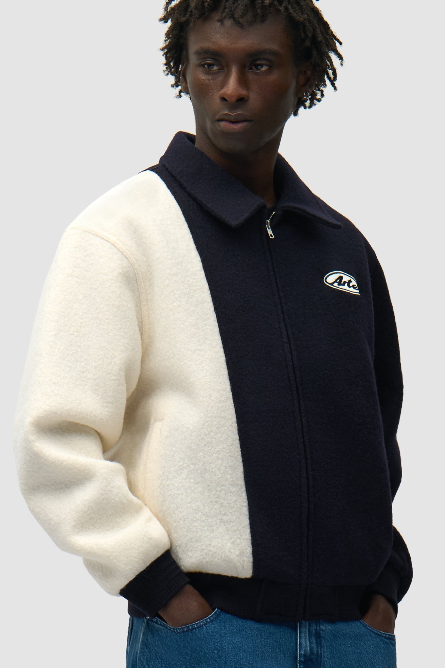 Veste universitaire en laine - Bleu/Blanc
