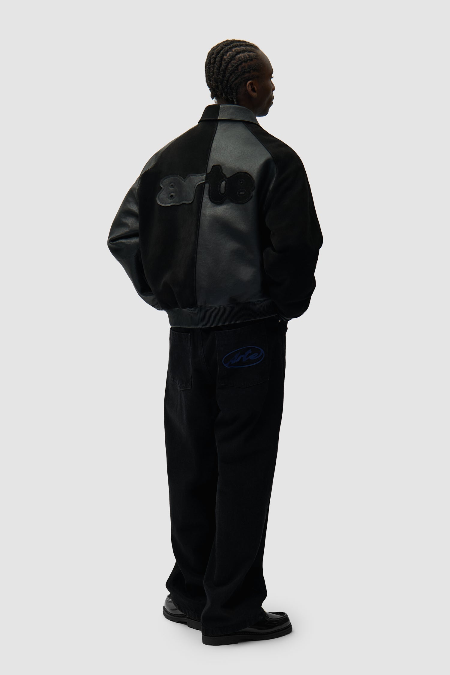 Veste en cuir multi-matières - Noir