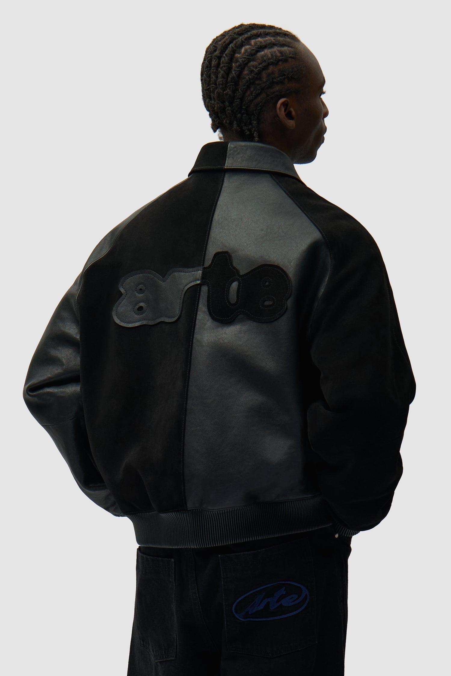 Veste en cuir multi-matières - Noir