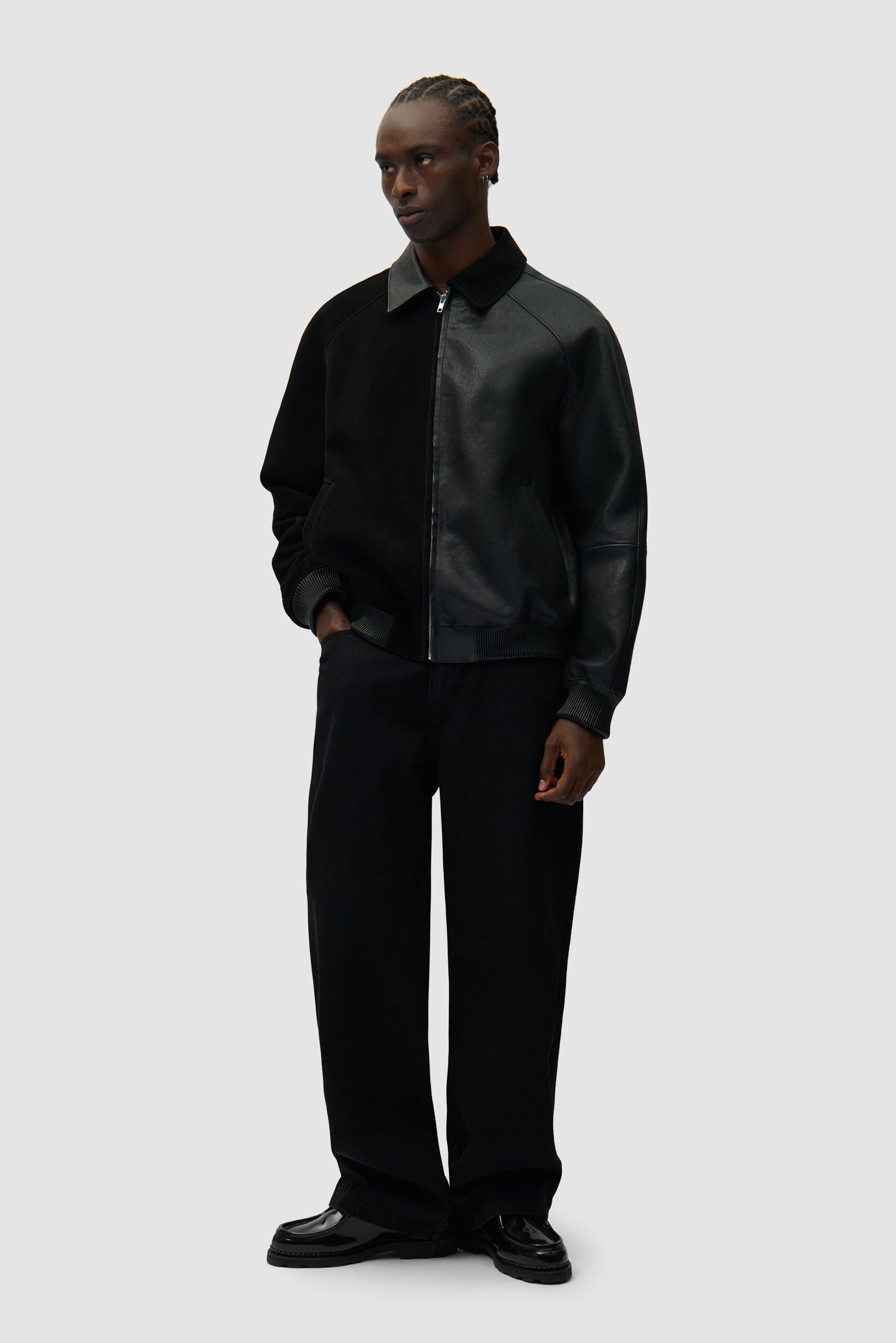 Veste en cuir multi-matières - Noir