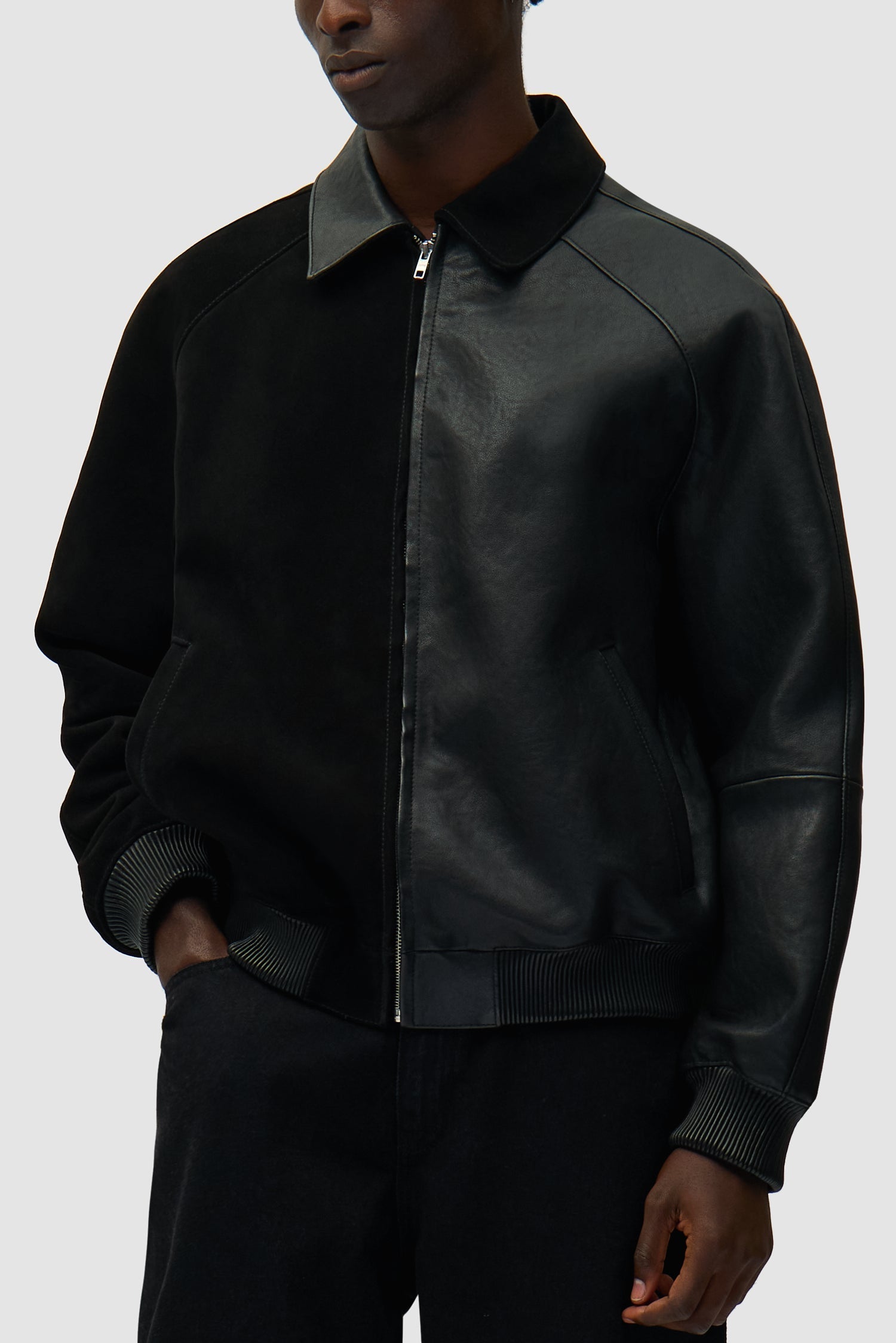 Veste en cuir multi-matières - Noir