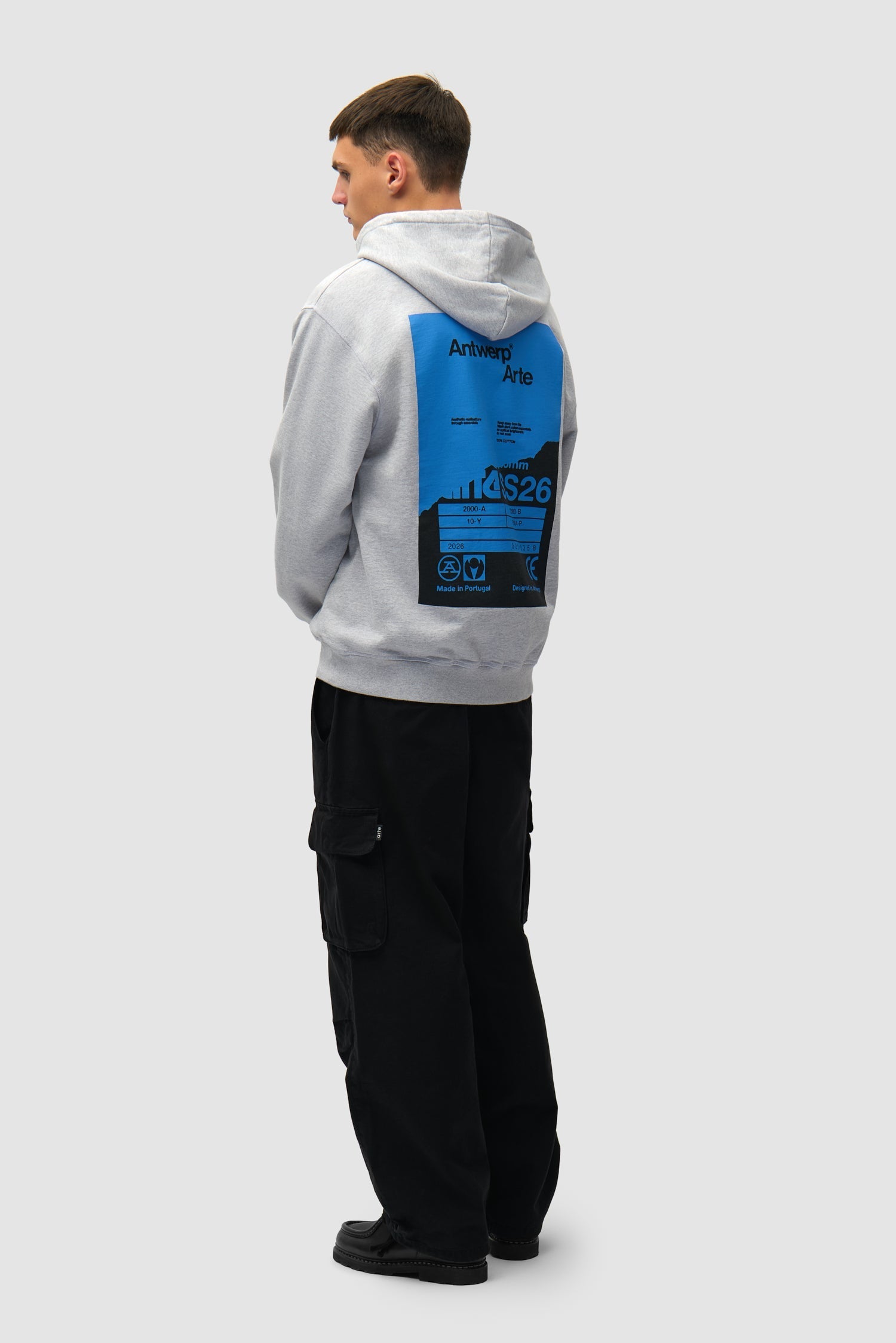 Sweat à capuche avec poster dans le dos - Gris