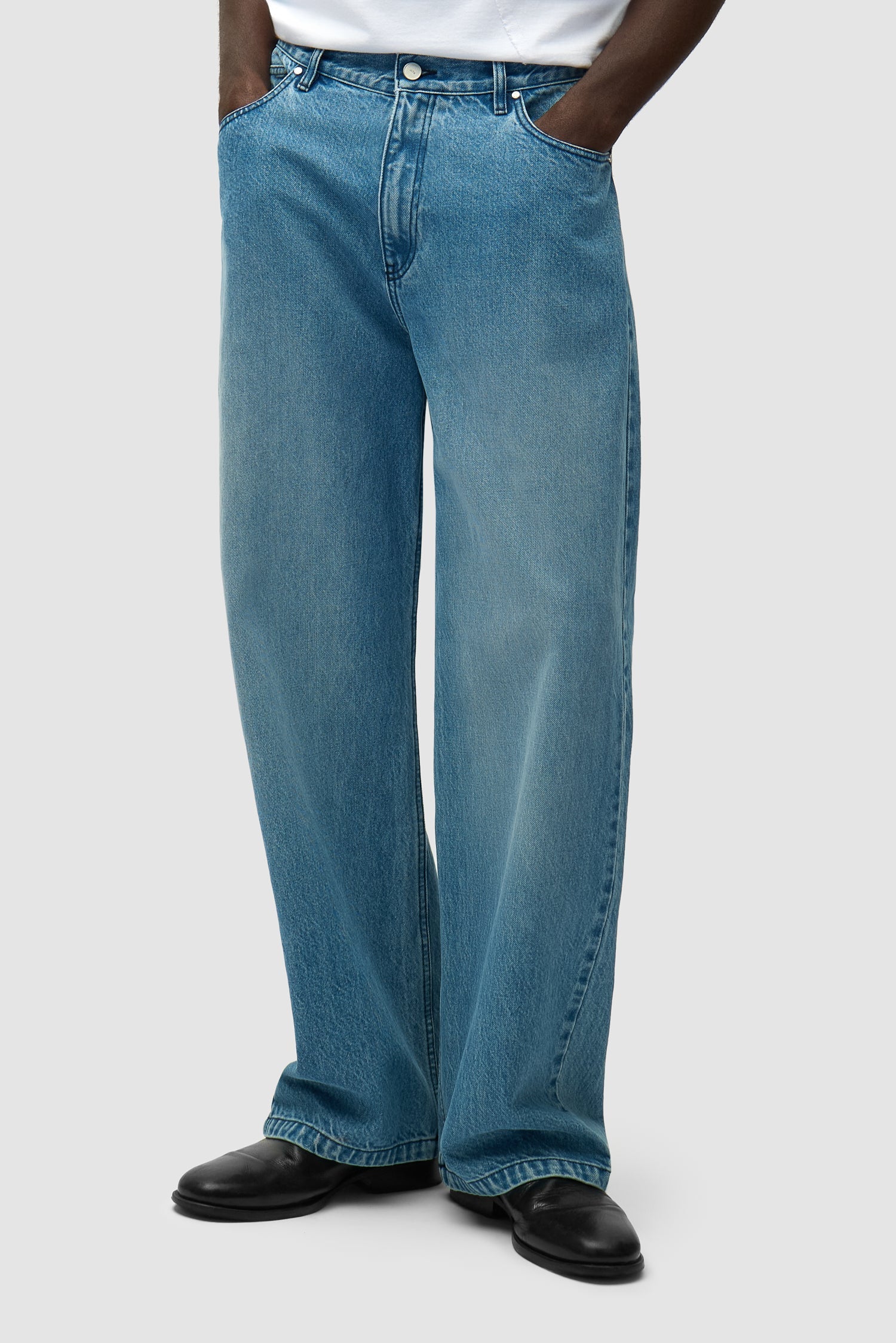 Pantalon à poche avec logo circulaire - Denim Bleach