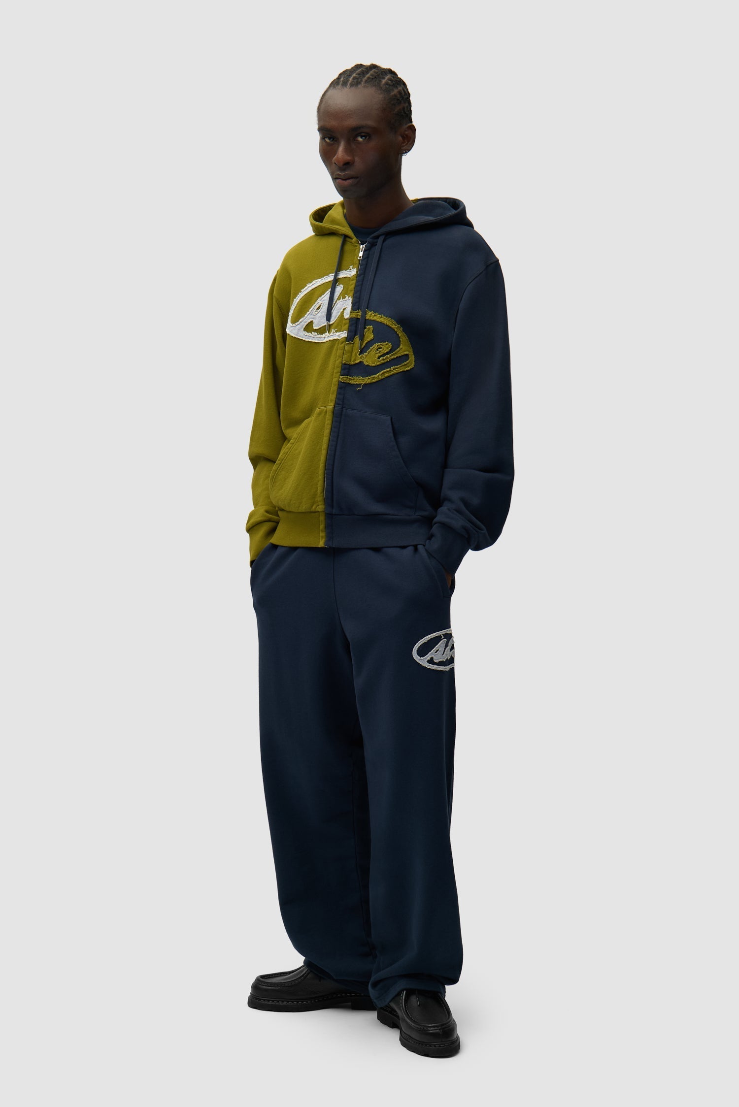 Sweat à capuche zippé Split Patch - Vert/Bleu marine