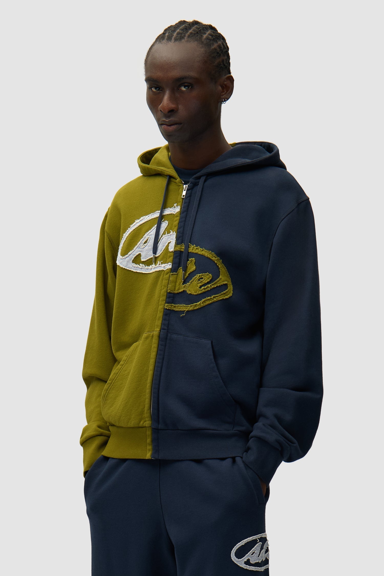 Sweat à capuche zippé Split Patch - Vert/Bleu marine