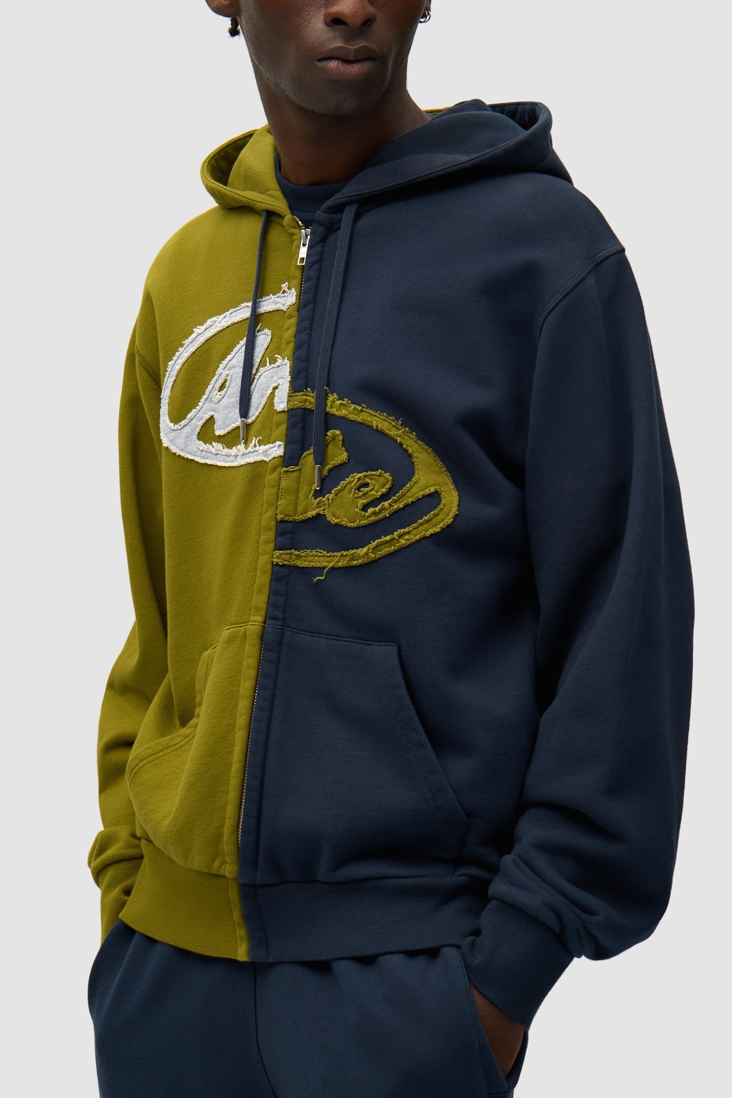 Sweat à capuche zippé Split Patch - Vert/Bleu marine