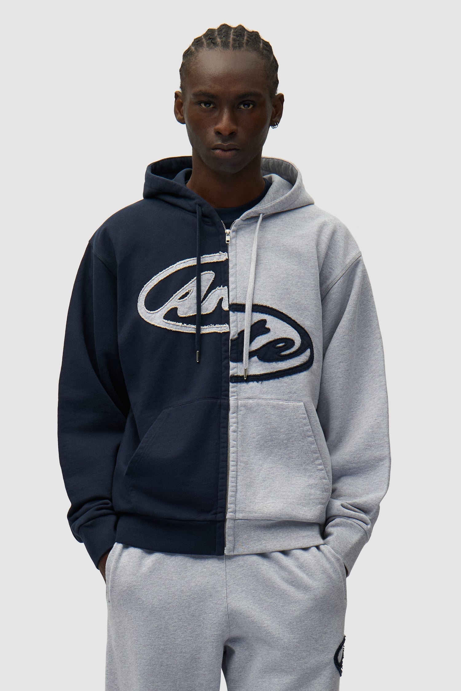 Sweat à capuche zippé Split Patch - Gris/Bleu marine