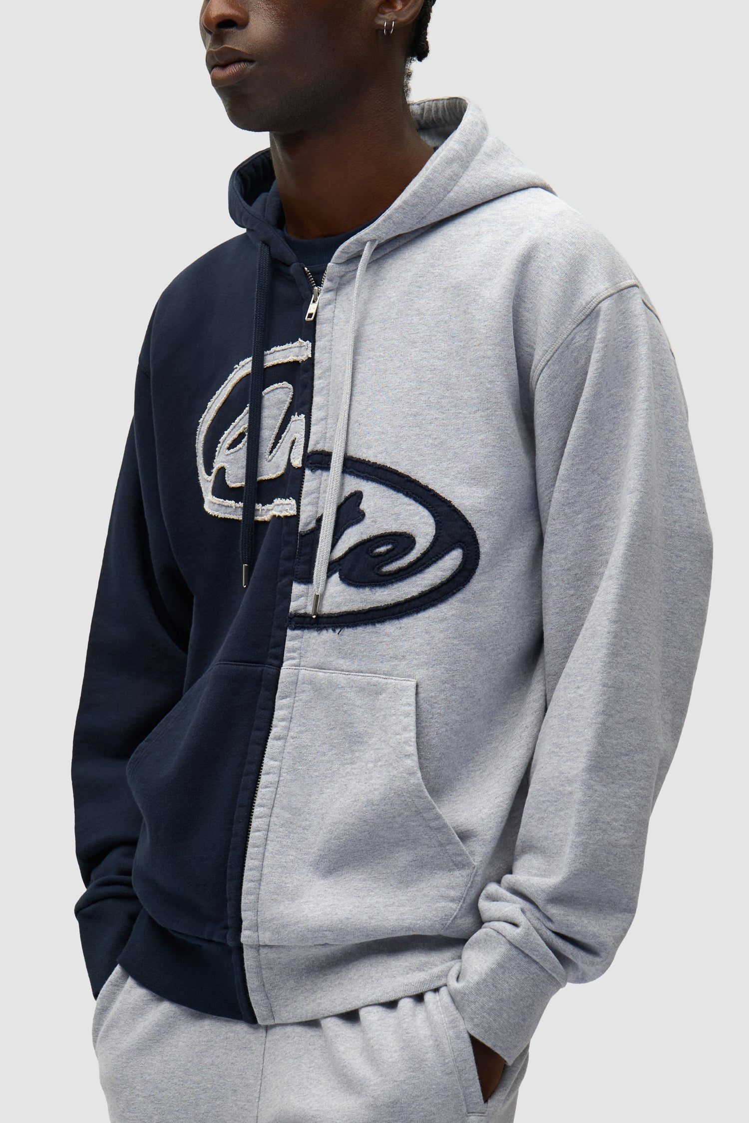Sweat à capuche zippé Split Patch - Gris/Bleu marine