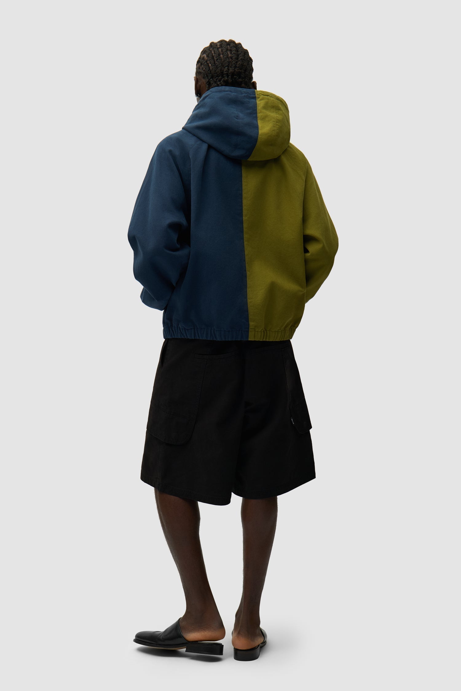 Veste à capuche en toile avec logo divisé - Bleu marine/Vert