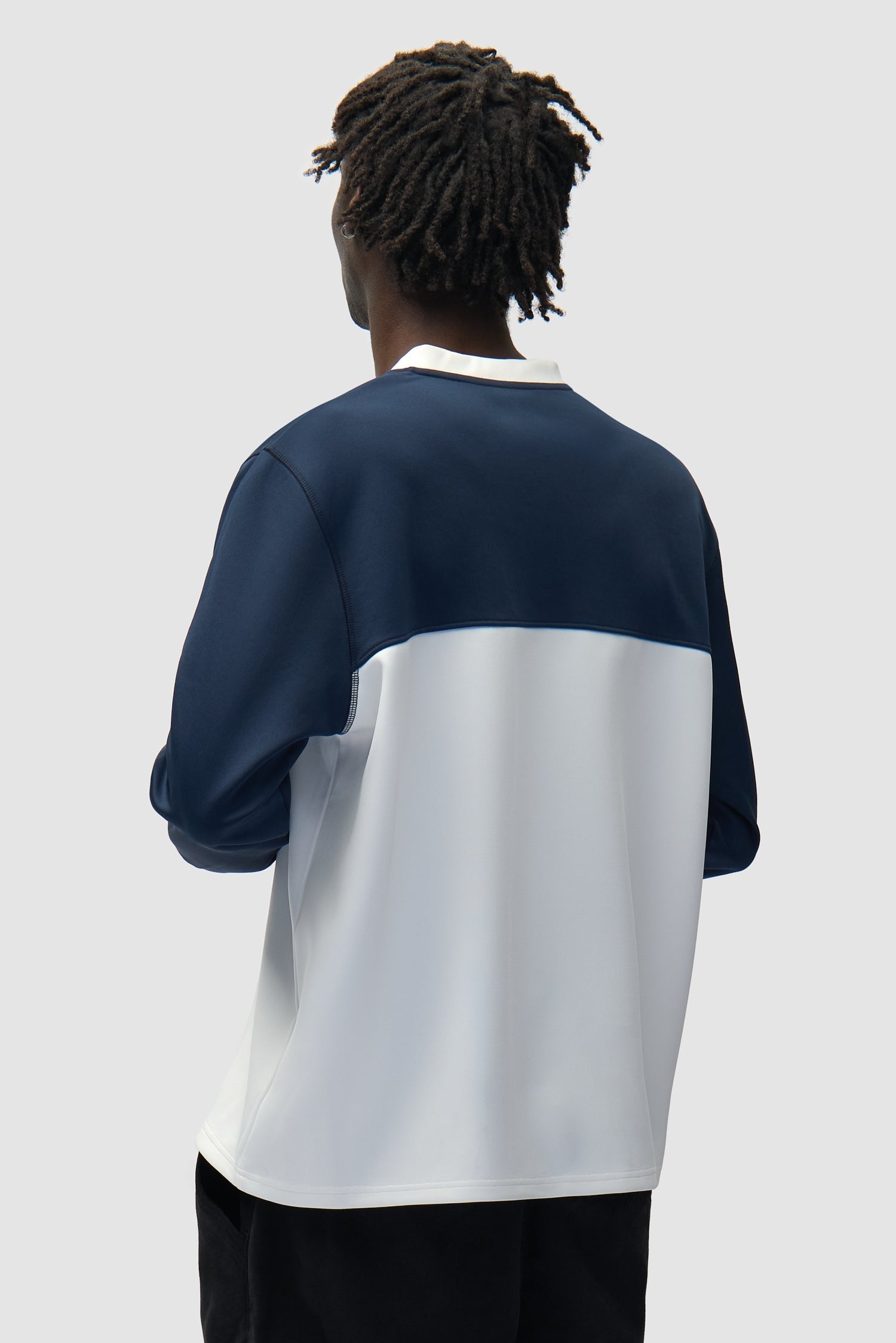 T-shirt à manches longues avec logo circulaire - Blanc/Bleu marine