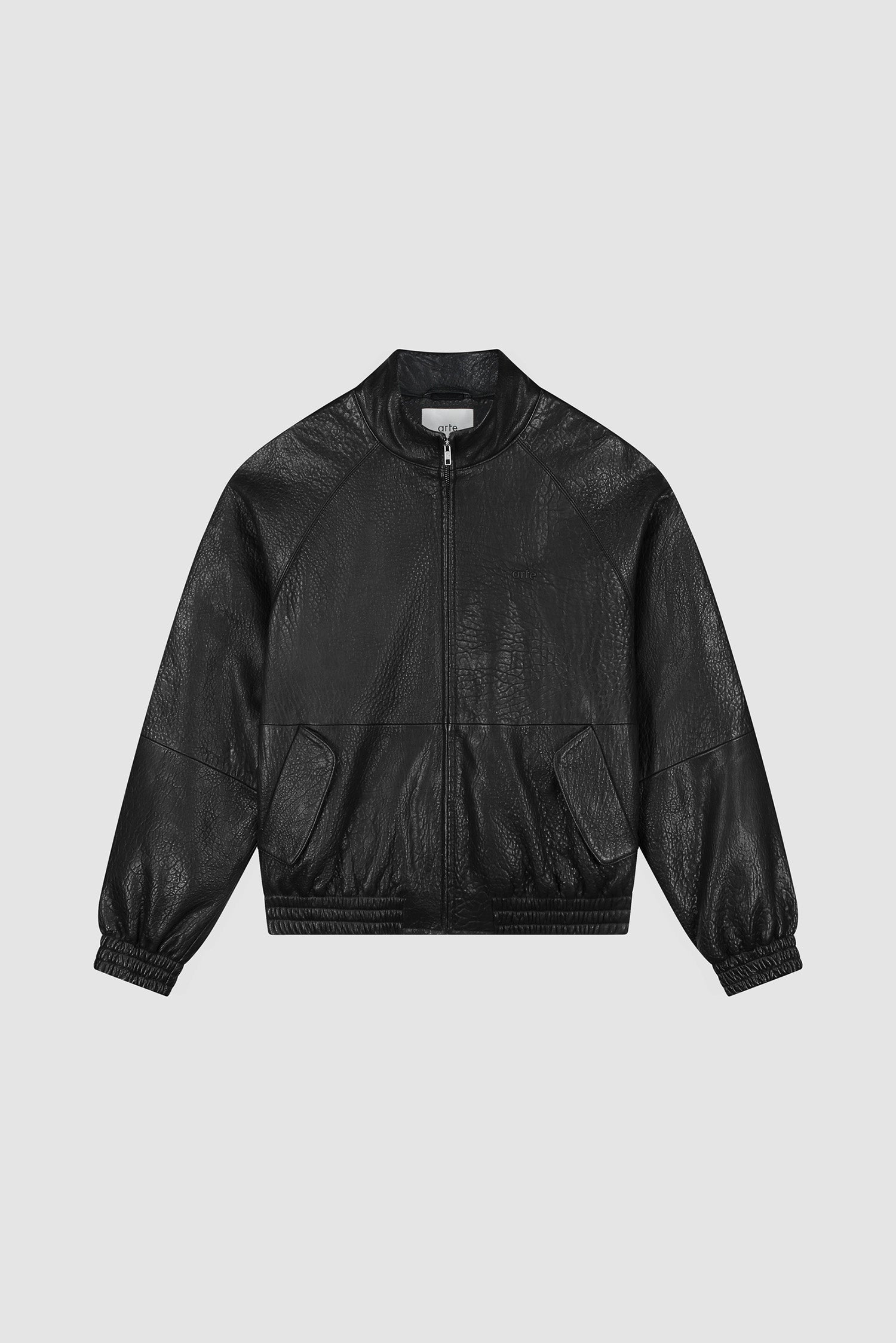 Veste en cuir à col haut - Noir