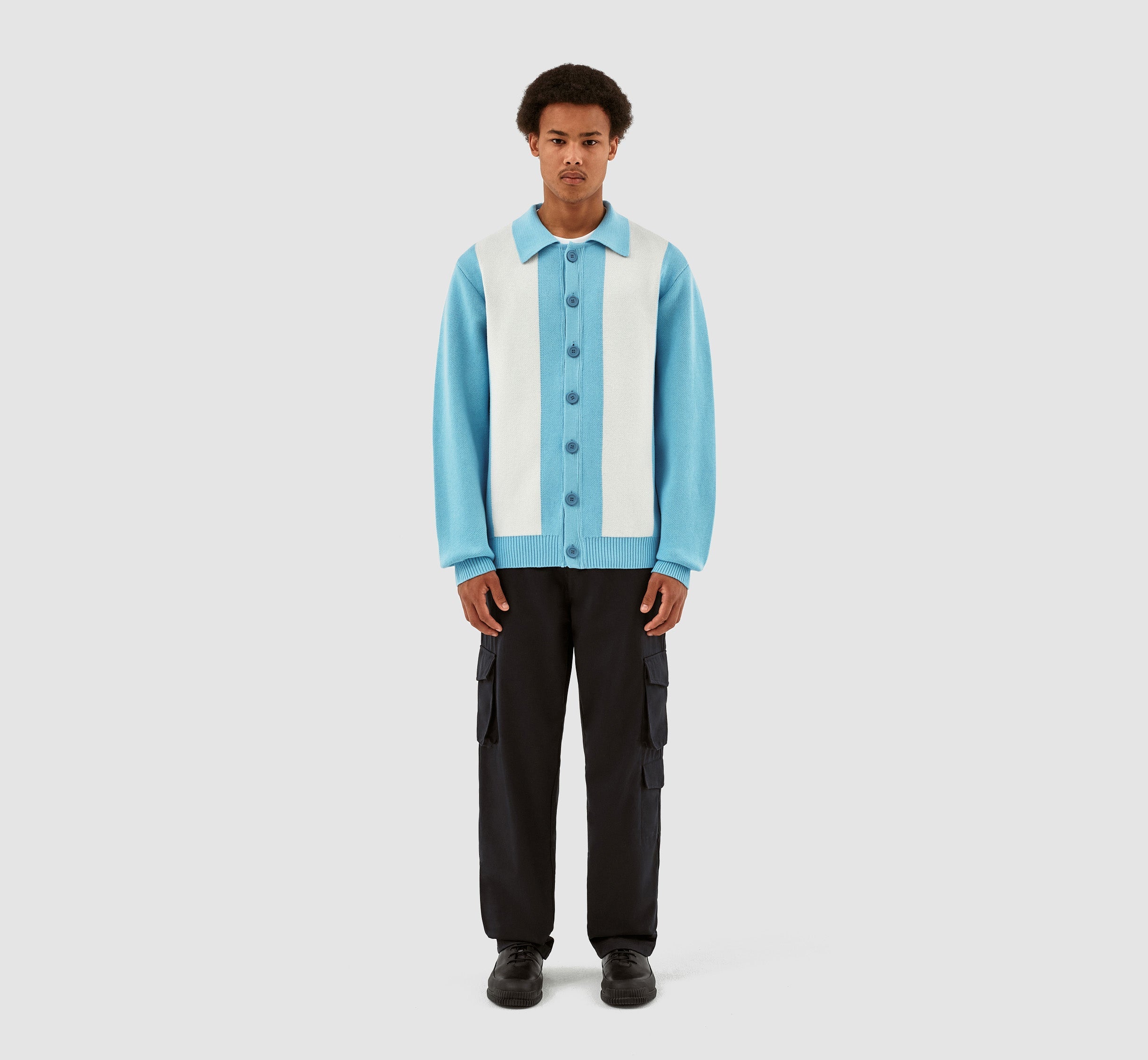 Keler Cardigan à rayures - Bleu clair/crème