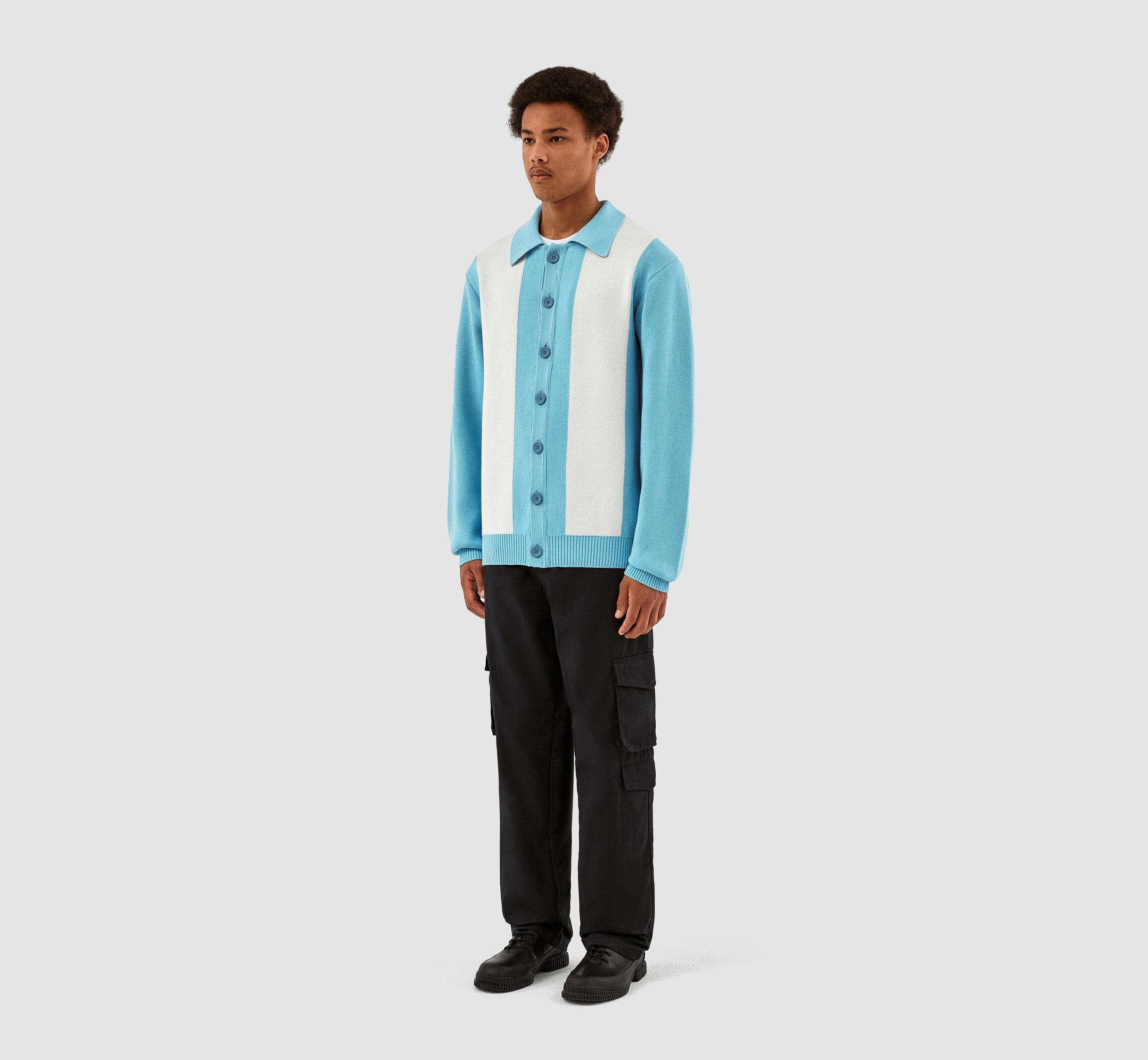 Keler Cardigan à rayures - Bleu clair/crème