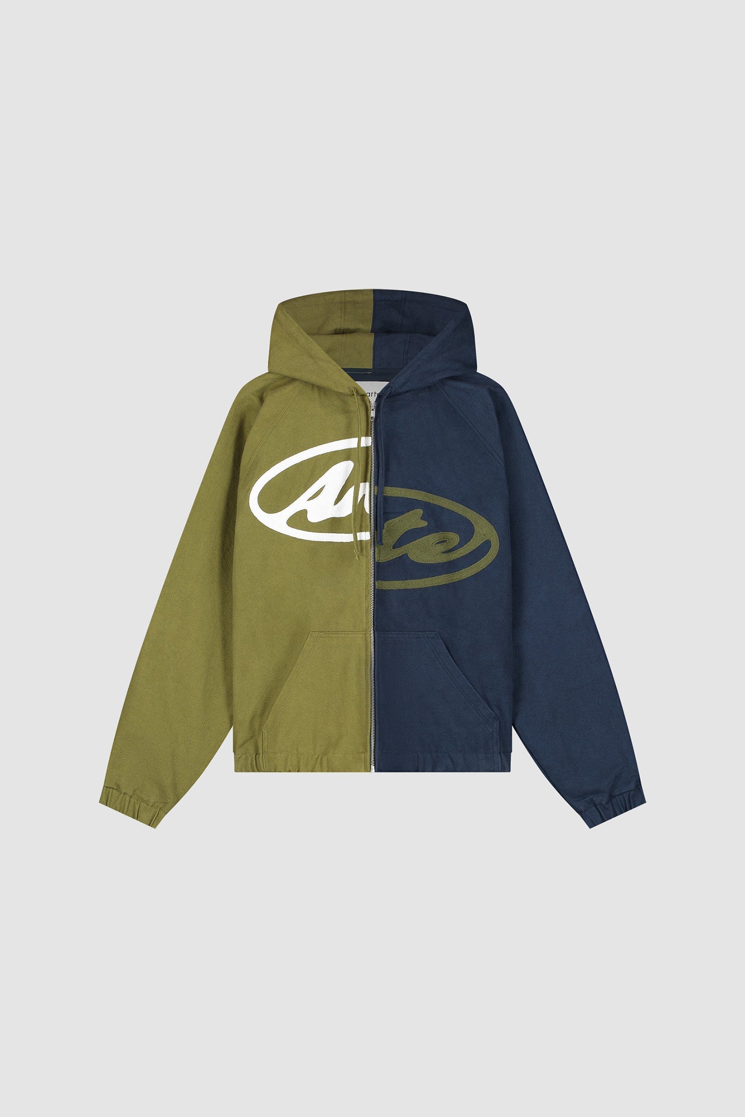 Veste à capuche en toile avec logo divisé - Bleu marine/Vert