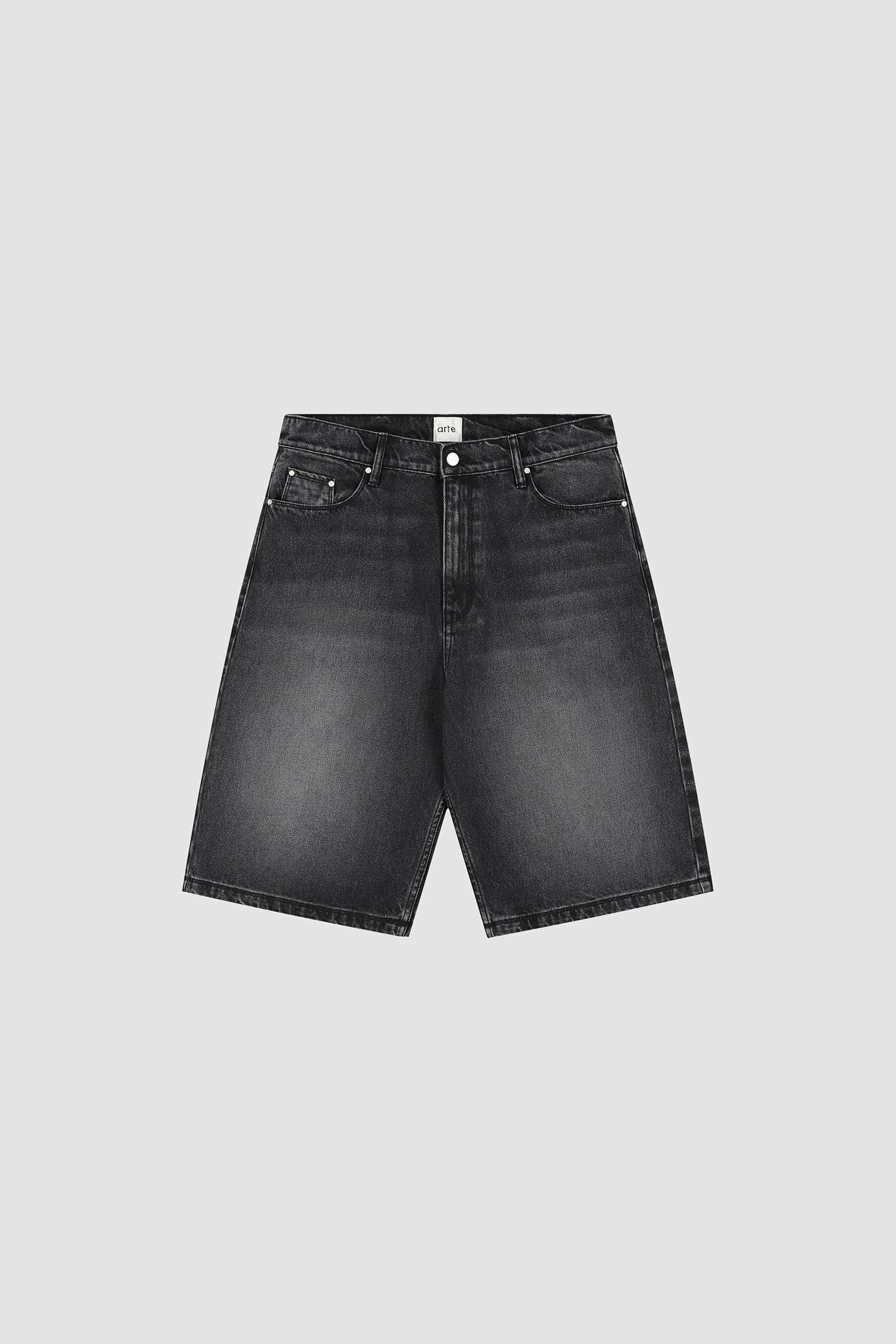 Short en denim à poches rondes - Noir délavé