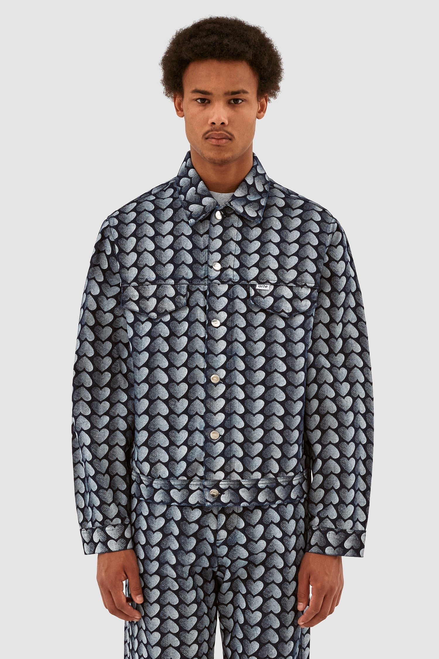Veste Jean Allover Heart - Denim délavé