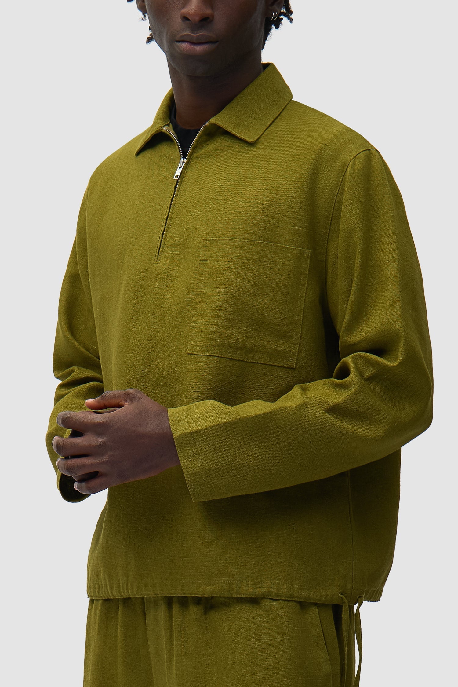Pull à fermeture éclair quart de longueur en lin - Vert