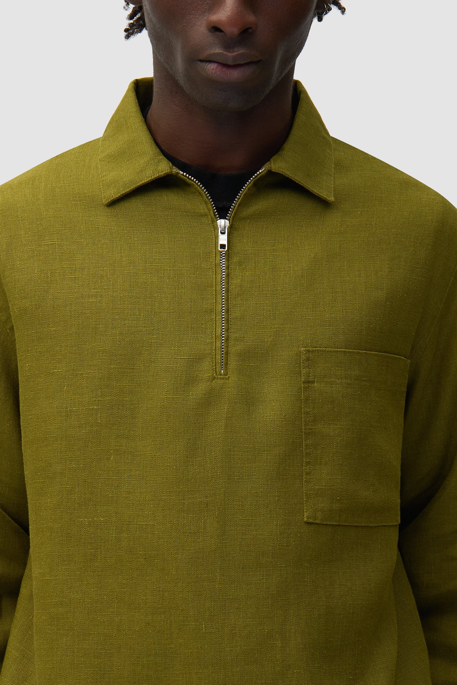 Pull à fermeture éclair quart de longueur en lin - Vert