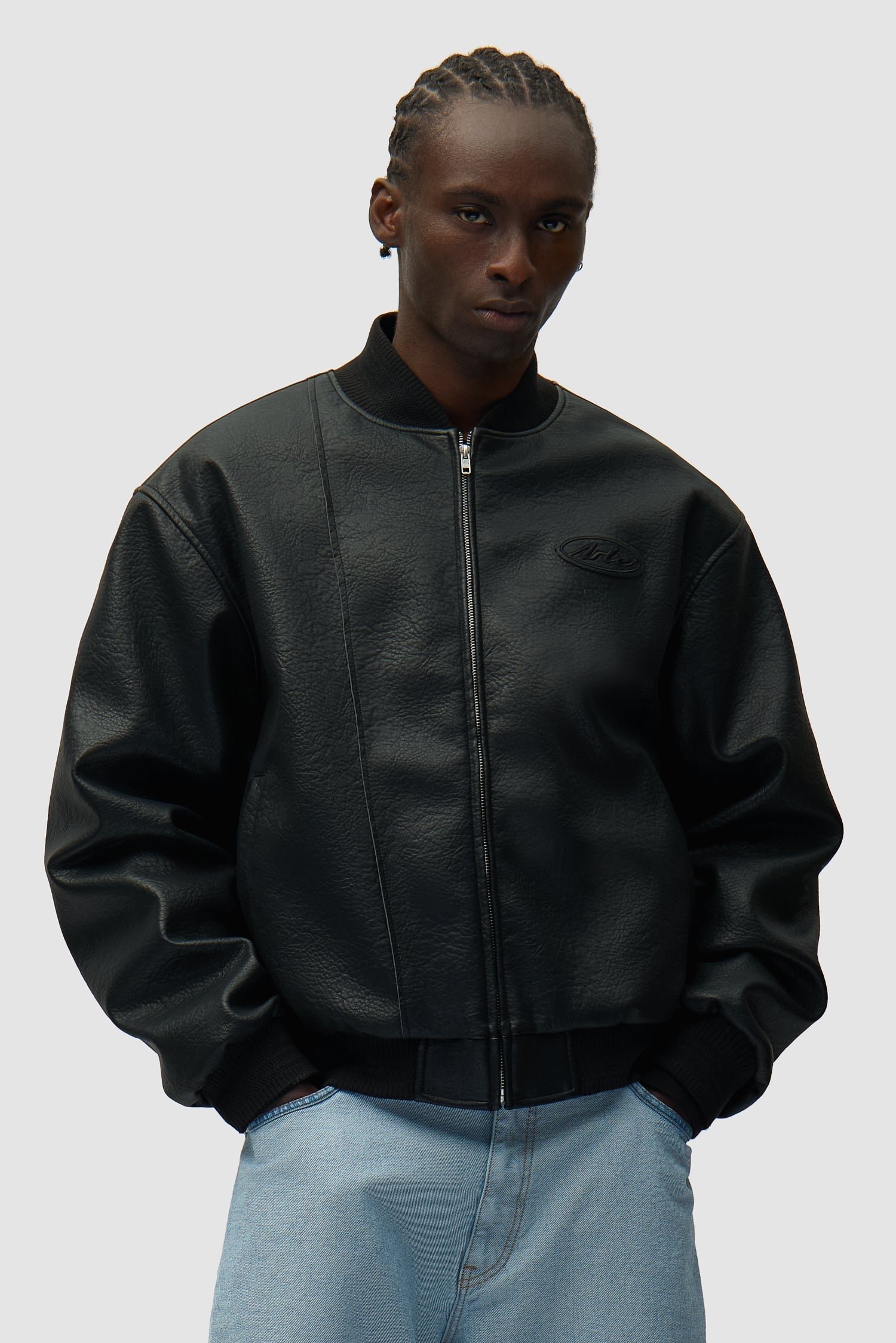 Veste universitaire en cuir - Noir