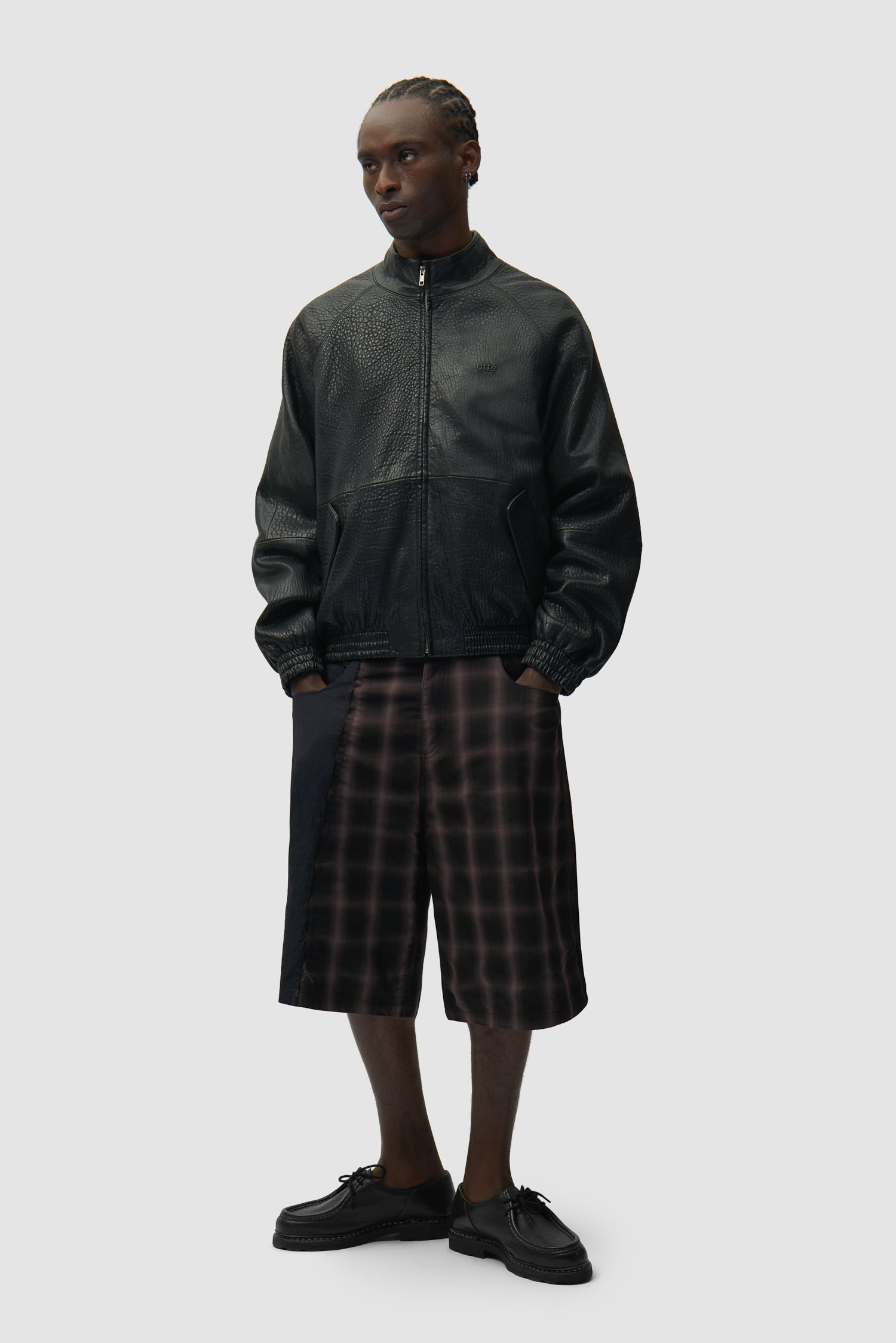 Veste en cuir à col haut - Noir