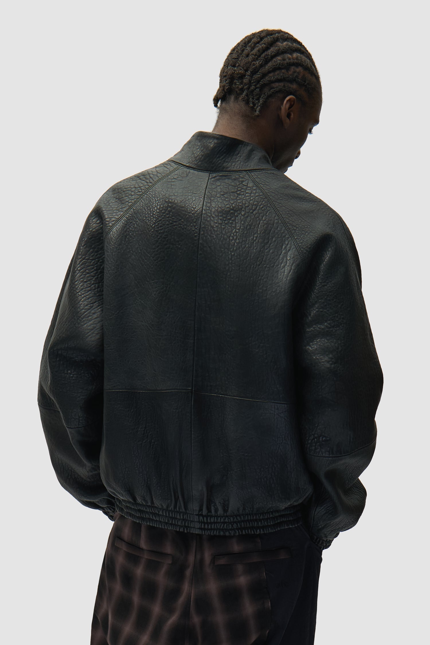 Veste en cuir à col haut - Noir