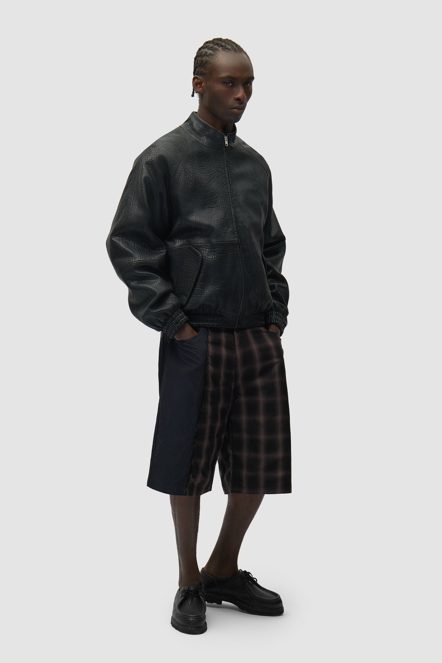 Veste en cuir à col haut - Noir