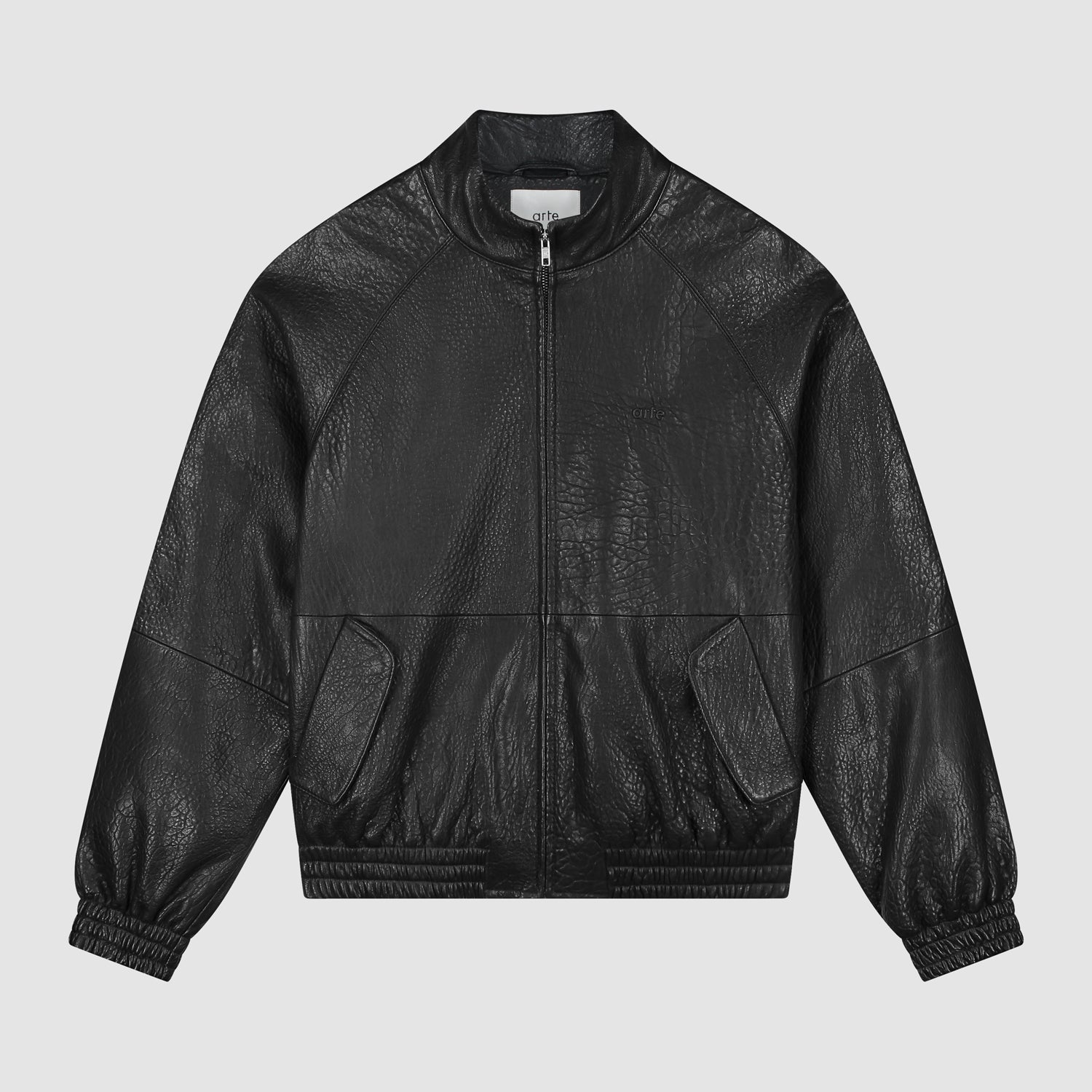 Veste en cuir à col haut - Noir