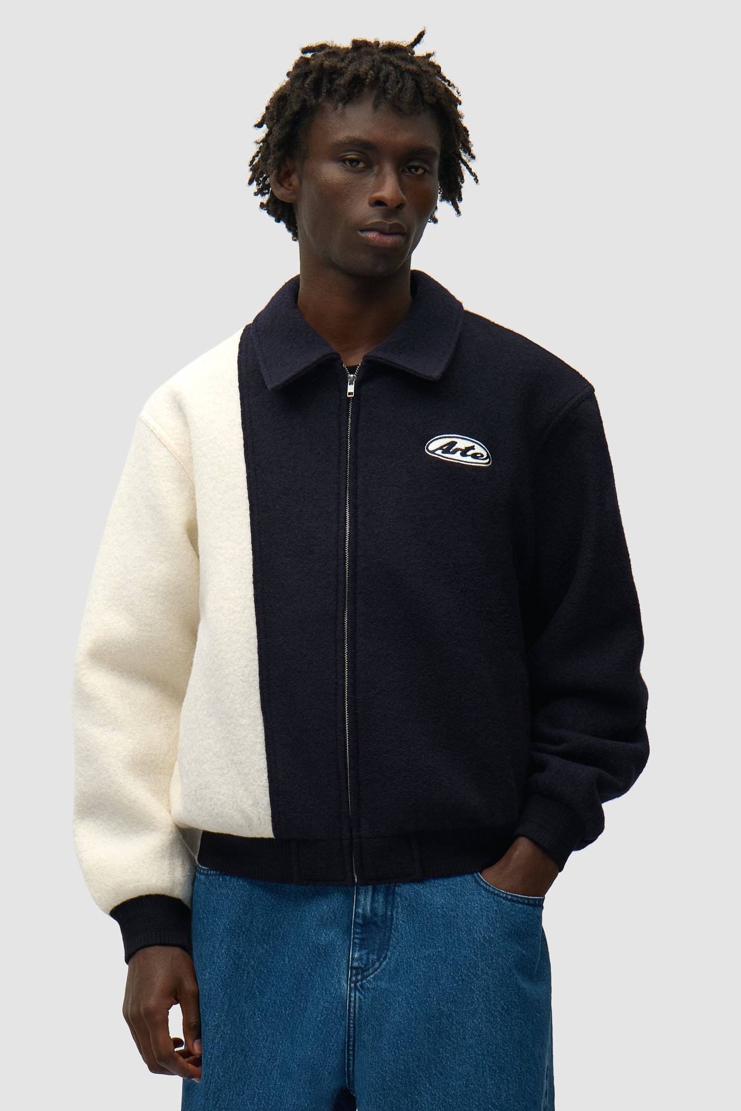 Veste universitaire en laine - Bleu/Blanc