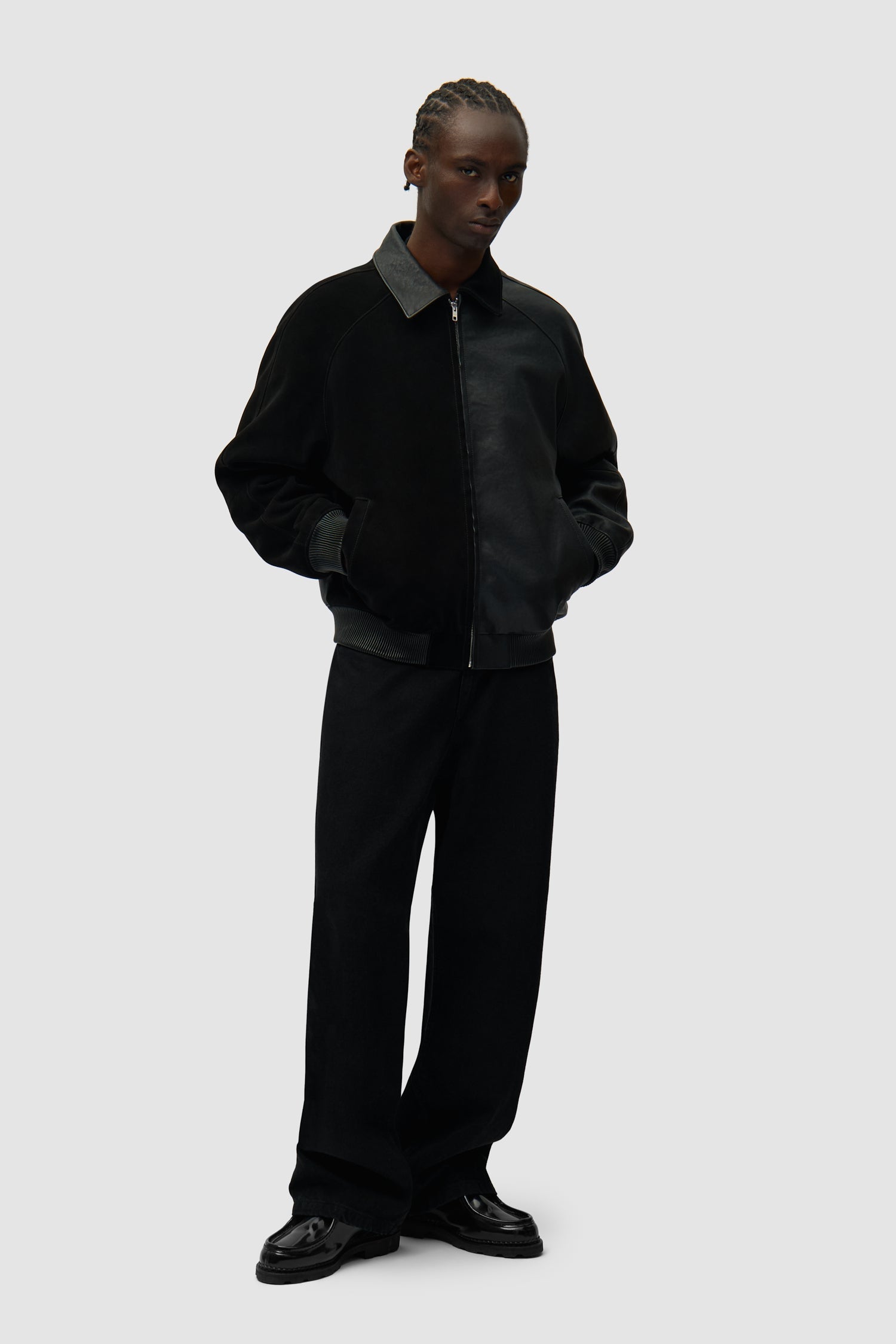 Veste en cuir multi-matières - Noir