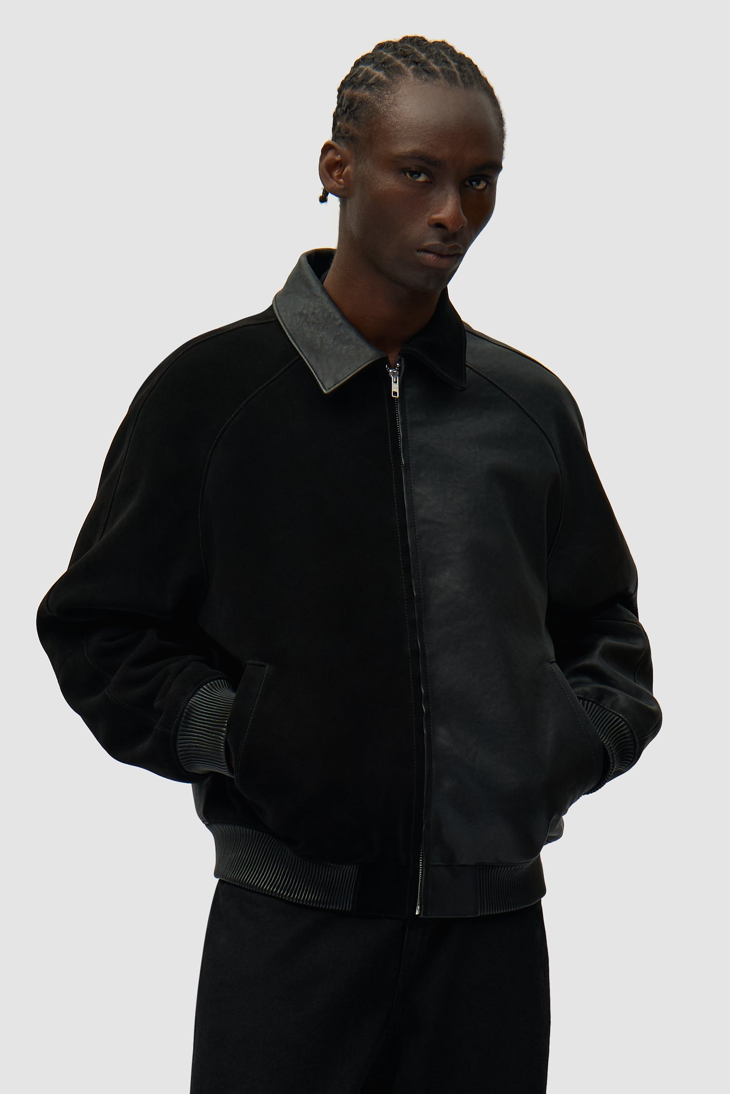 Veste en cuir multi-matières - Noir