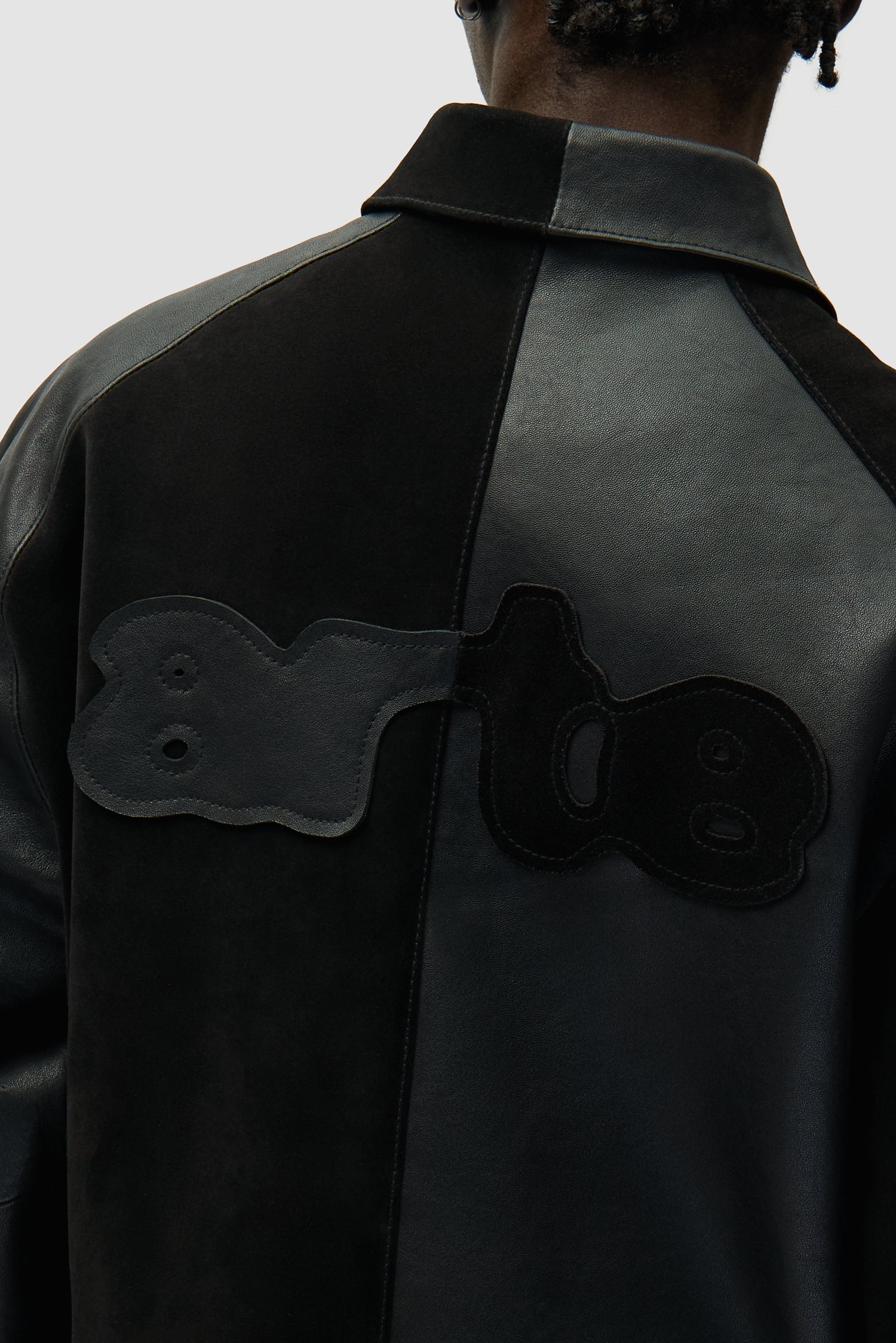 Veste en cuir multi-matières - Noir