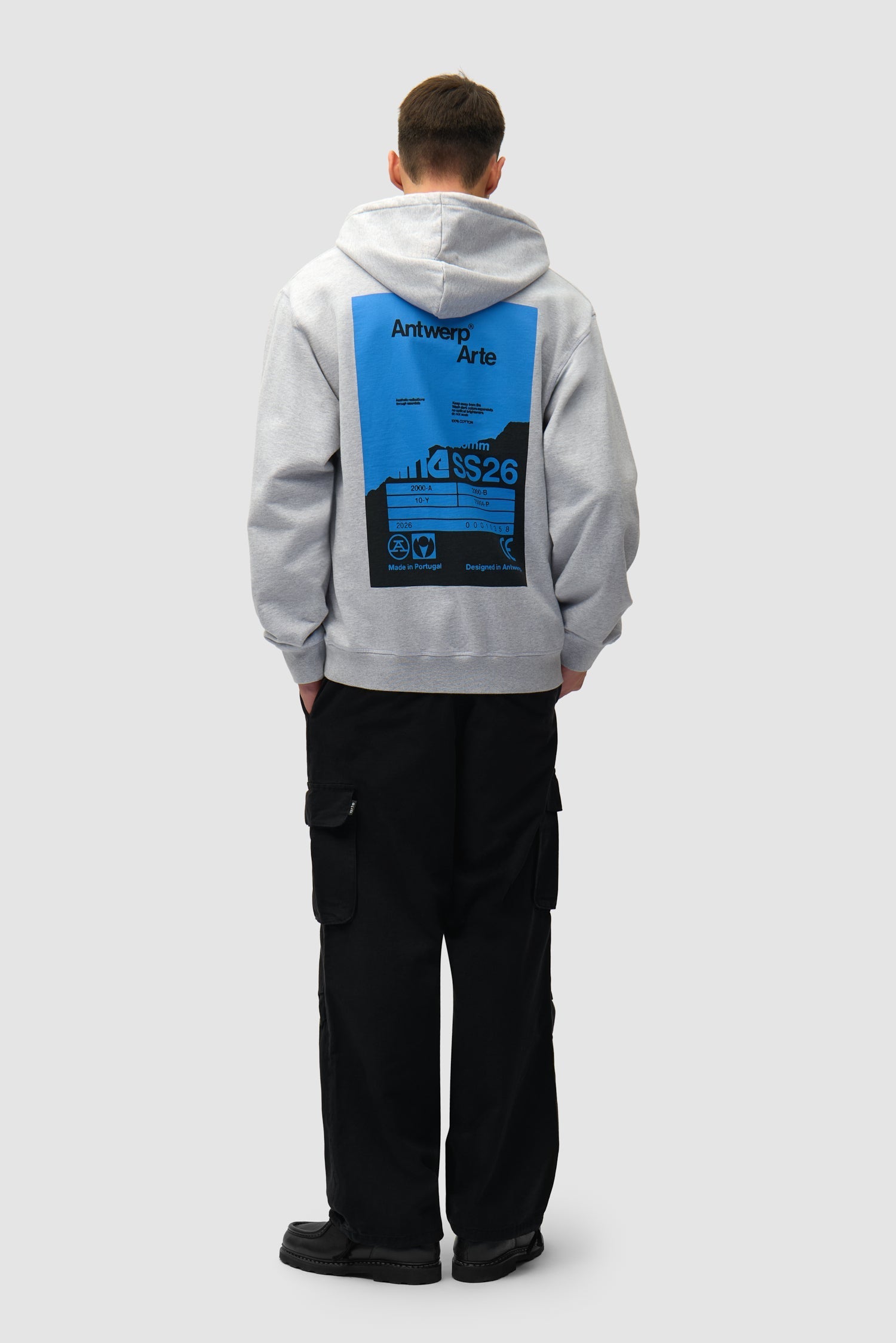 Sweat à capuche avec poster dans le dos - Gris