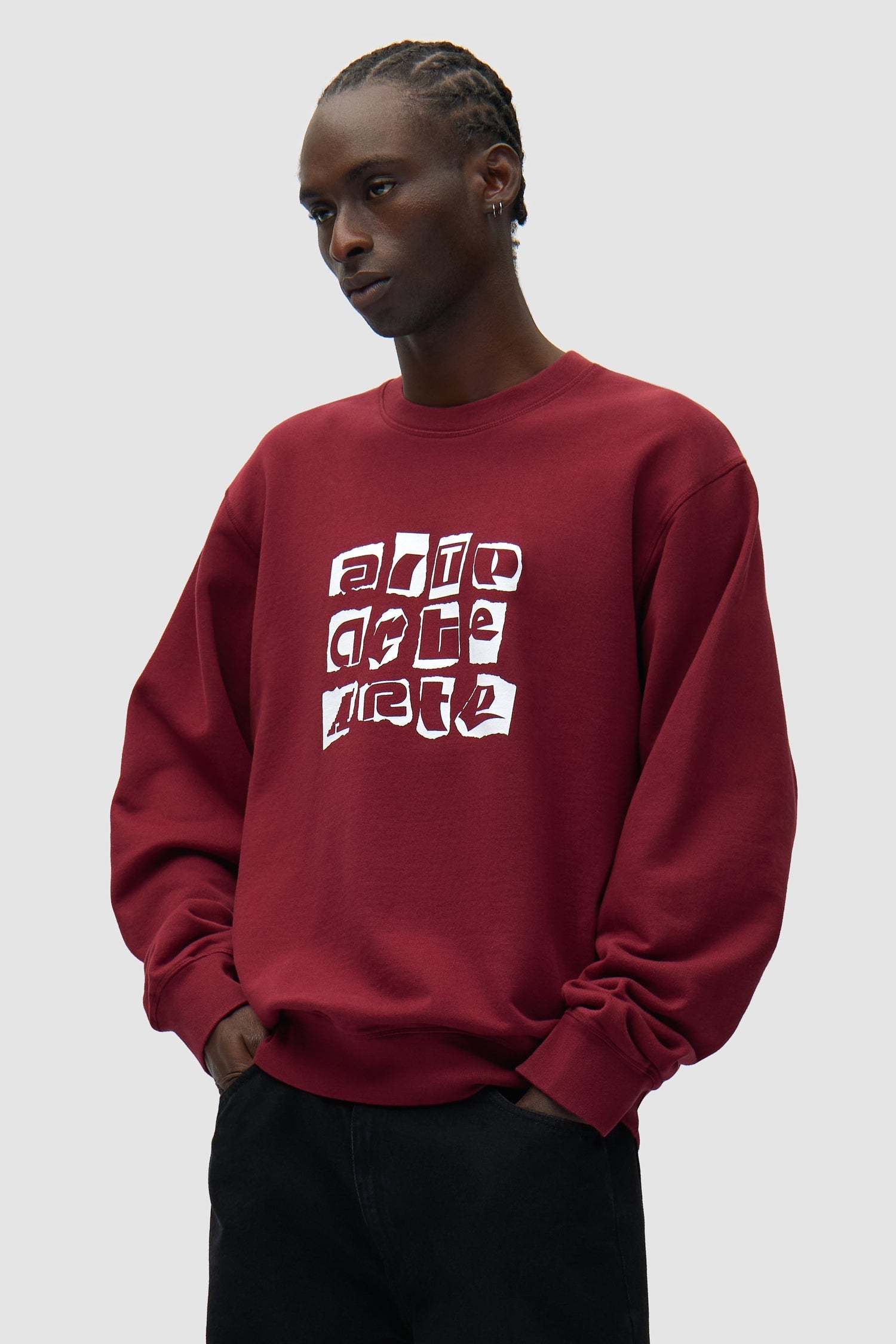 T-shirt à col rond multi-logos - Bordeaux