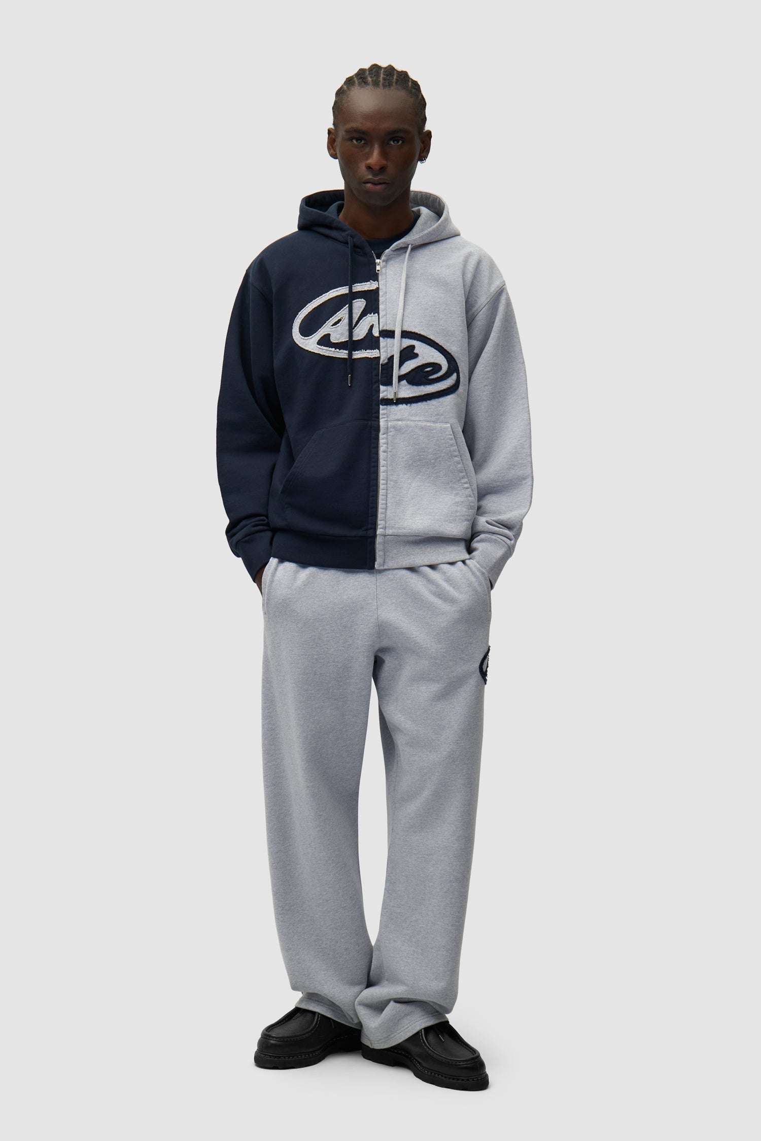 Sweat à capuche zippé Split Patch - Gris/Bleu marine