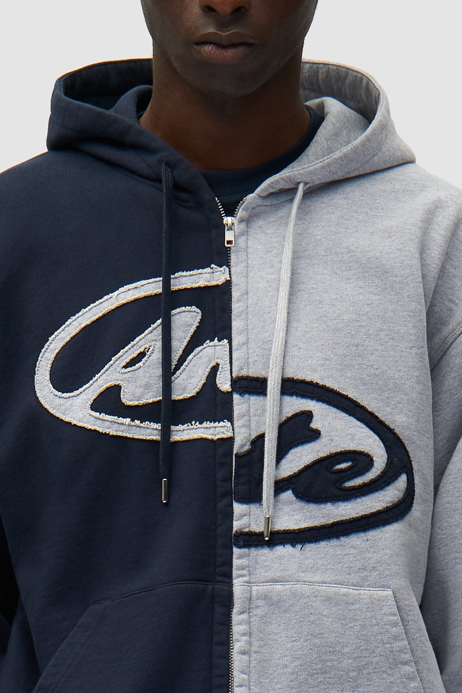 Sweat à capuche zippé Split Patch - Gris/Bleu marine