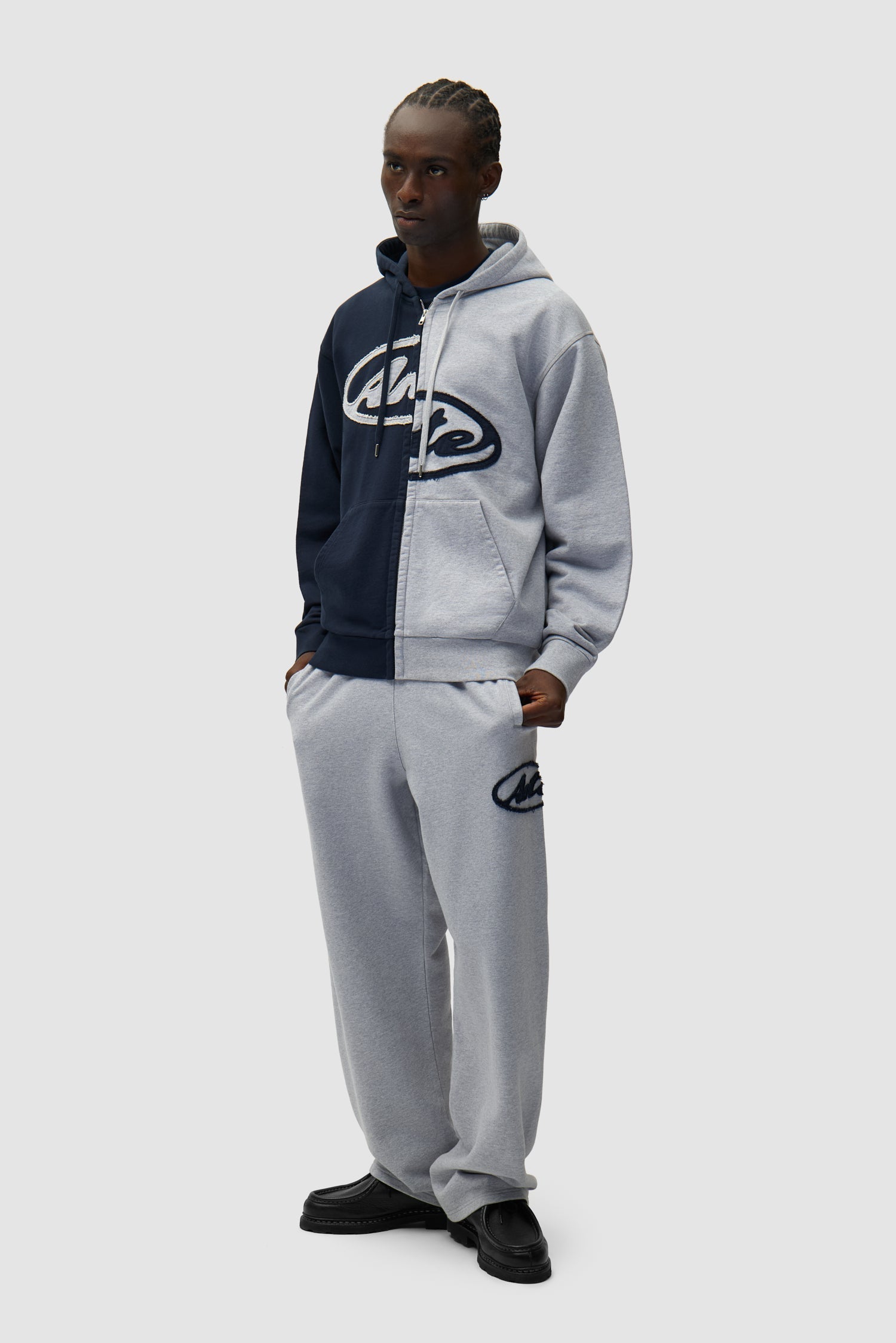 Sweat à capuche zippé Split Patch - Gris/Bleu marine