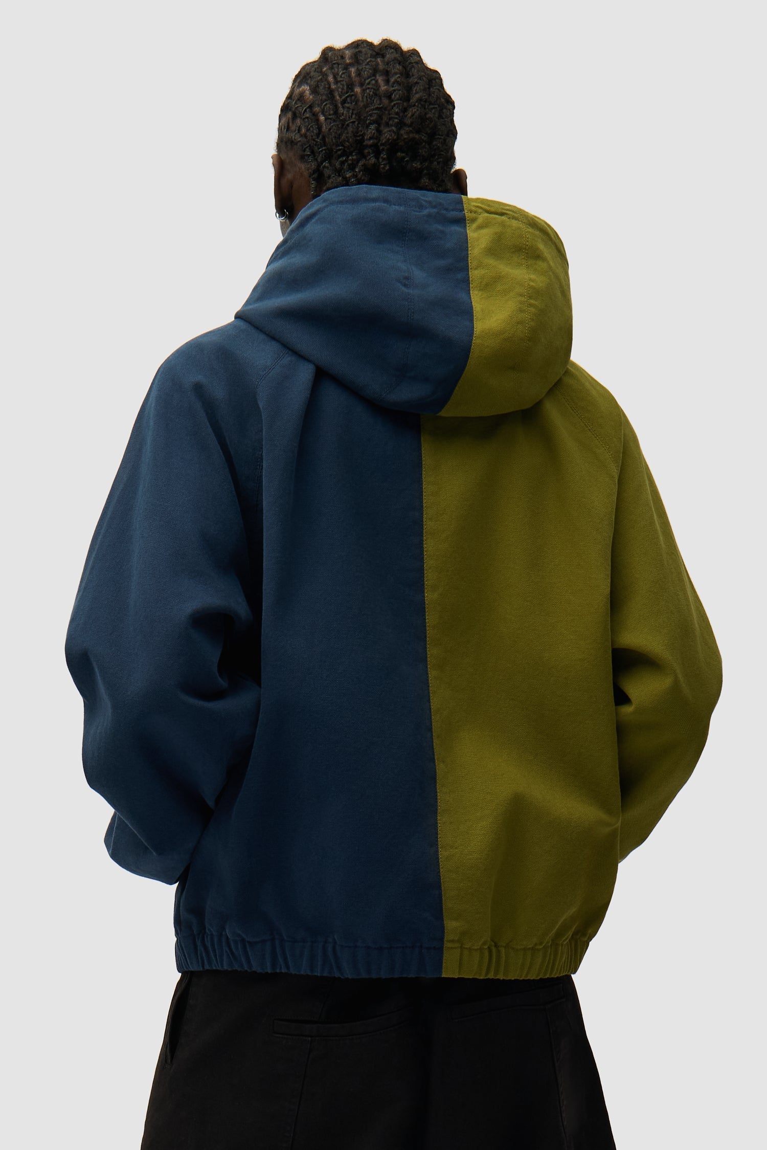 Veste à capuche en toile avec logo divisé - Bleu marine/Vert