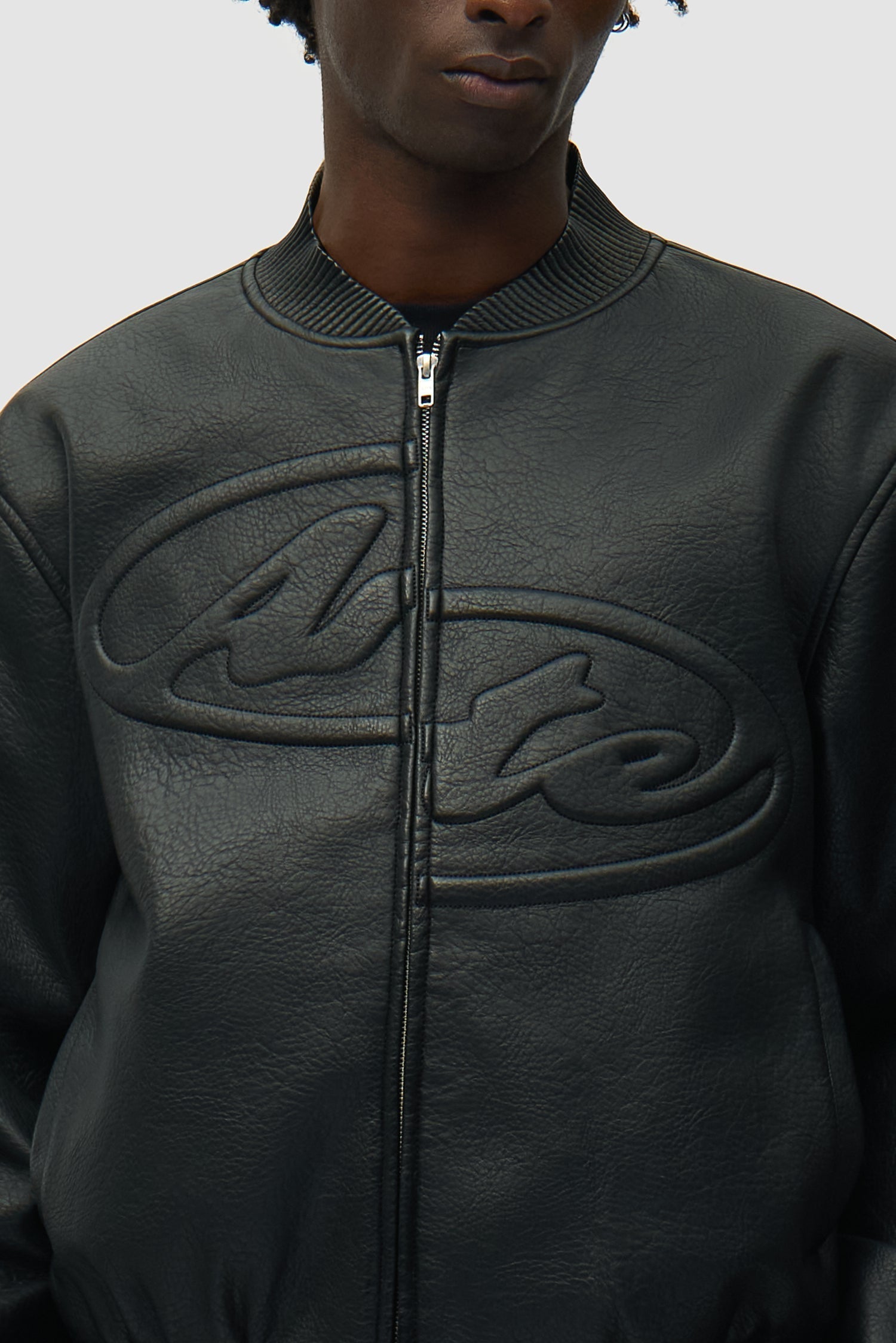 Veste en cuir avec demi-logo - Noir