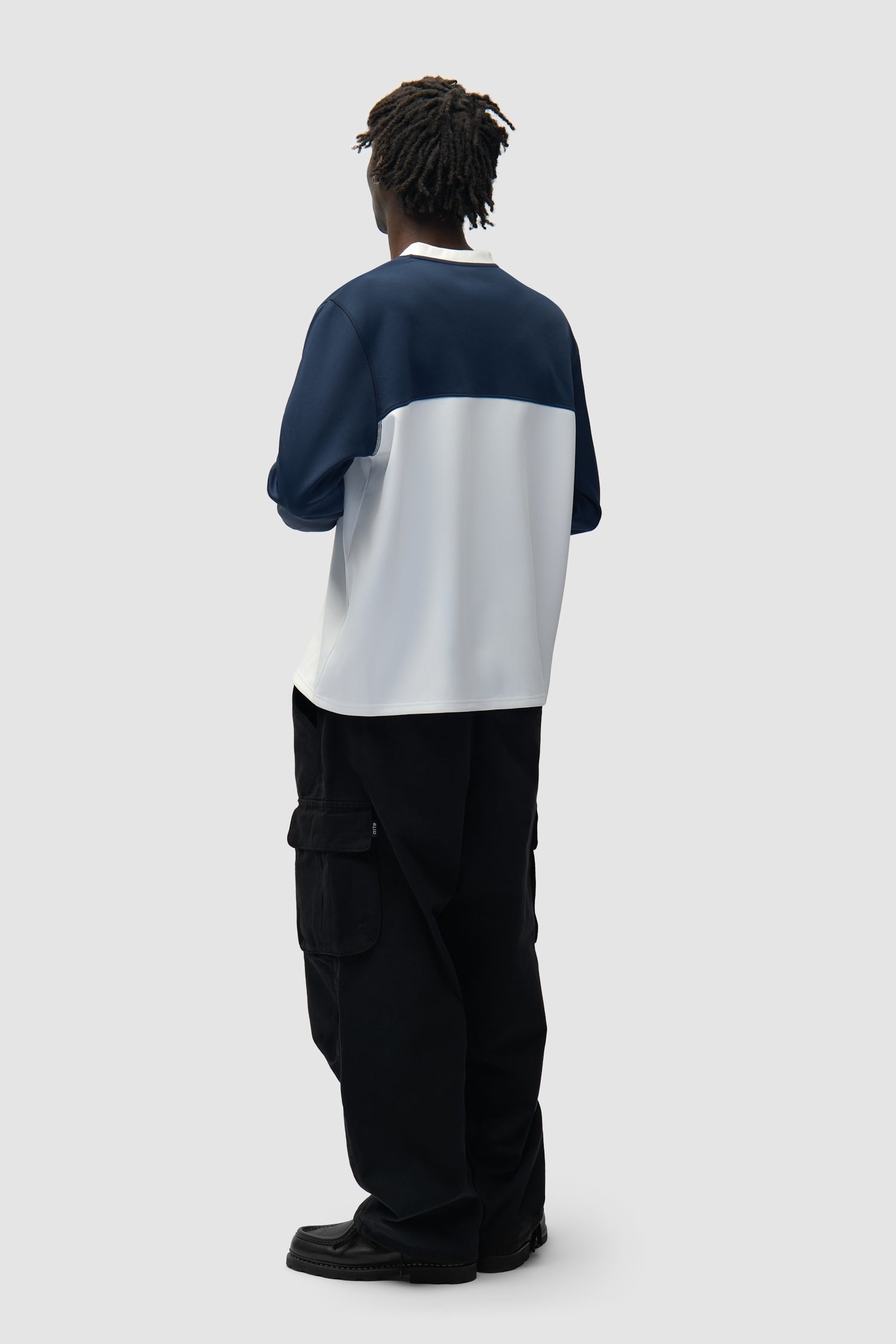 T-shirt à manches longues avec logo circulaire - Blanc/Bleu marine